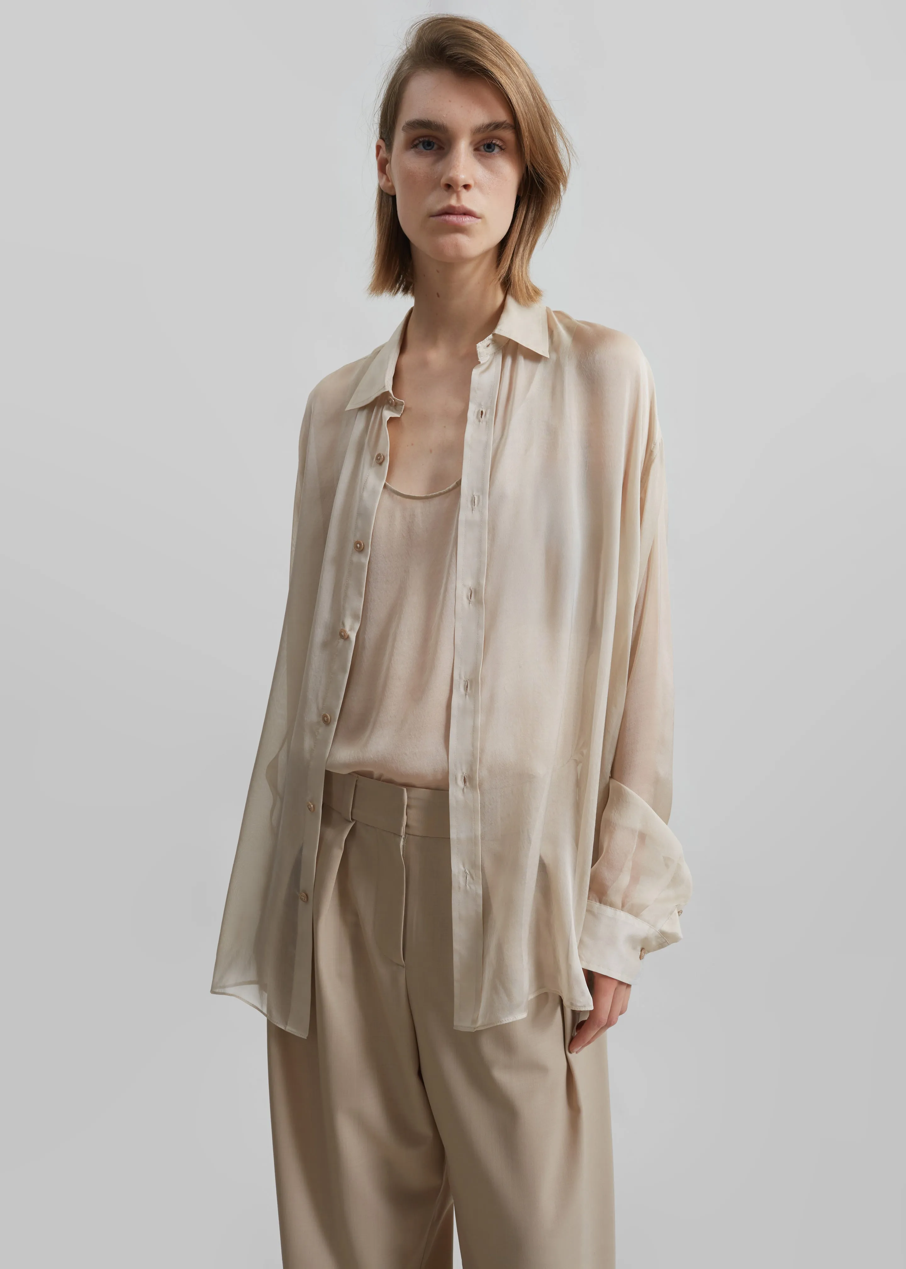 Oria Sheer Silk Chiffon Tank - Beige sold by Frankie Shop product image thumbnail 5