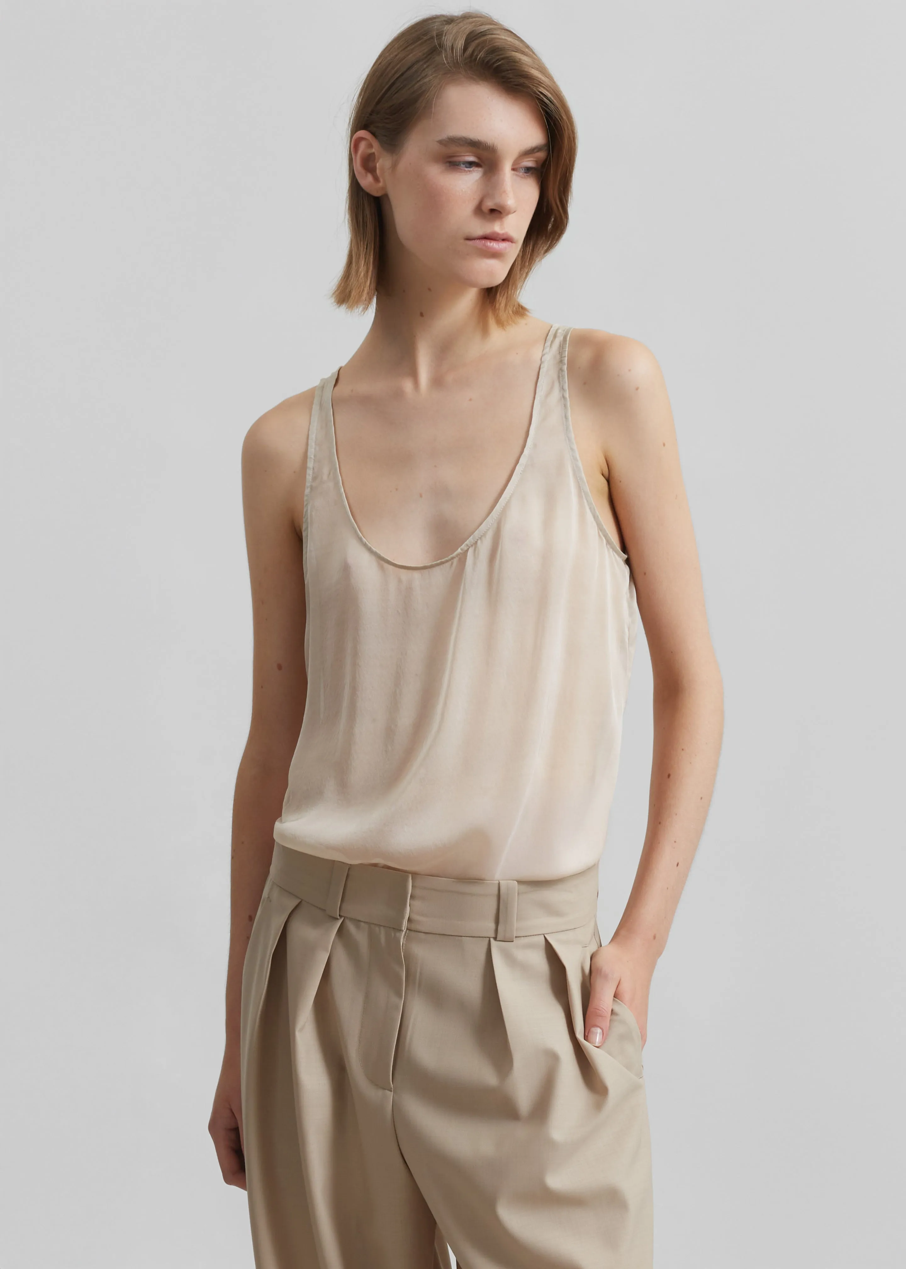 Oria Sheer Silk Chiffon Tank - Beige sold by Frankie Shop