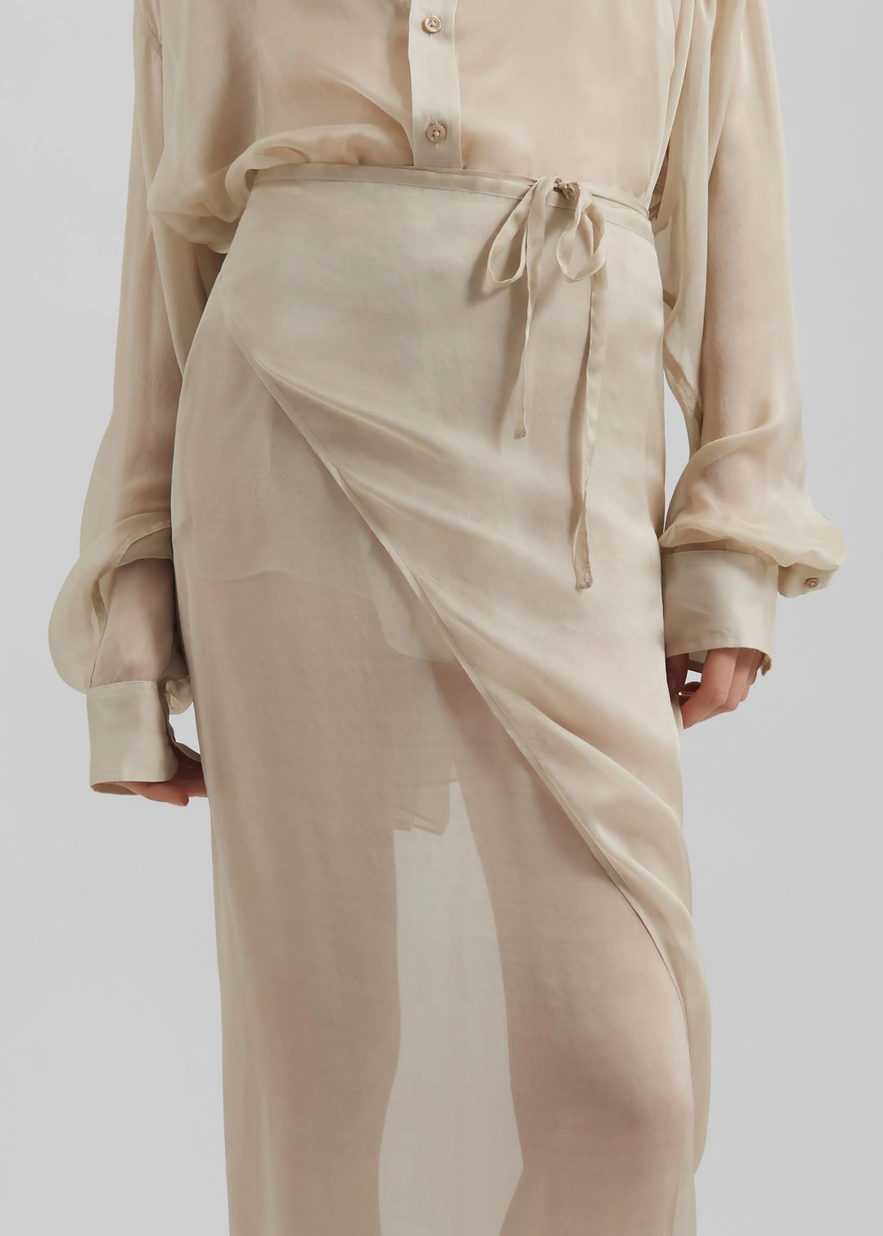 Oria Sheer Silk Chiffon Wrap Skirt - Beige sold by Frankie Shop product image thumbnail 3