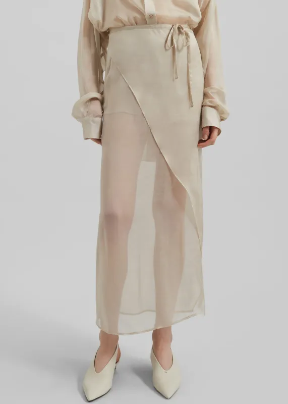 Oria Sheer Silk Chiffon Wrap Skirt - Beige sold by Frankie Shop