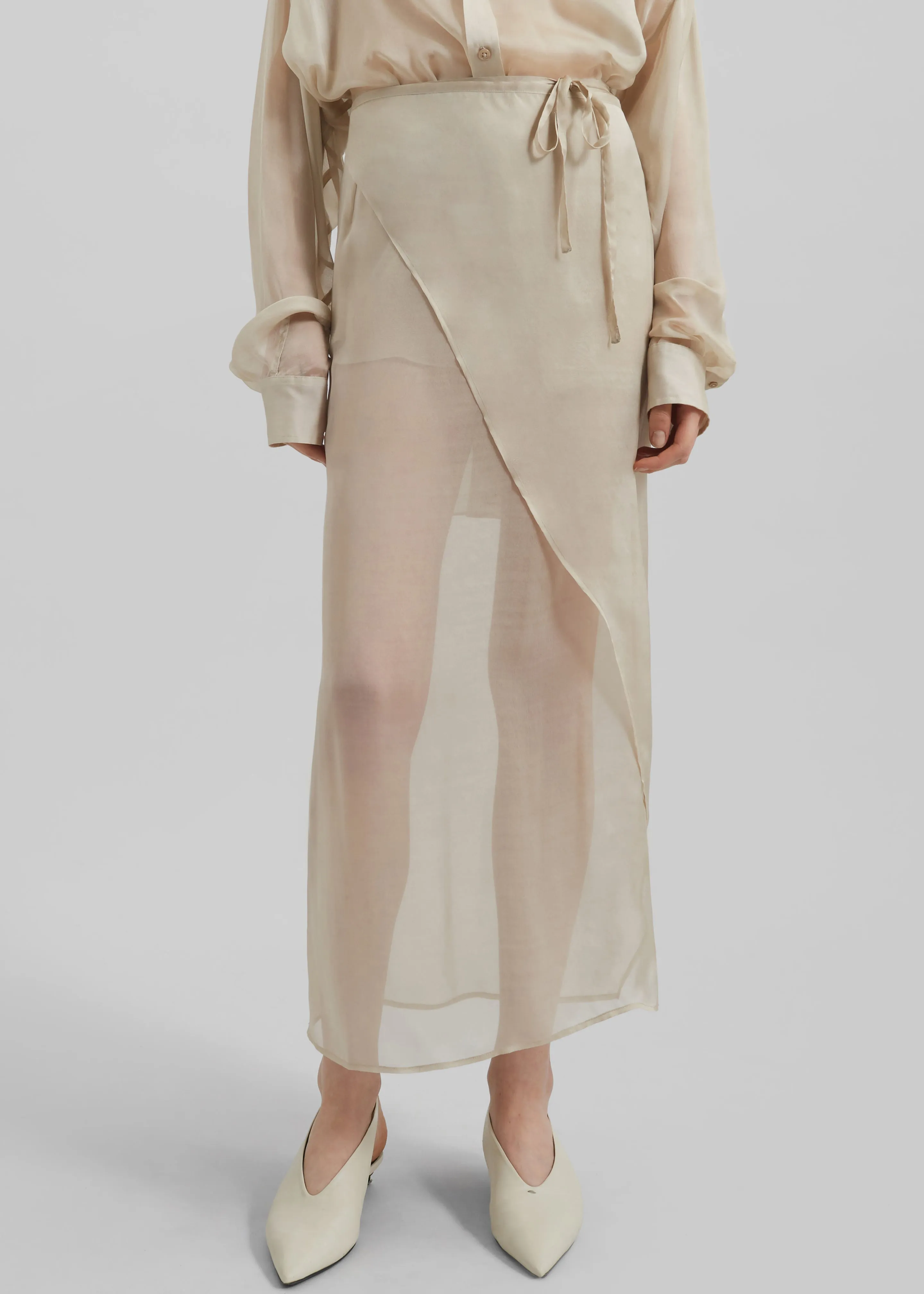 Oria Sheer Silk Chiffon Wrap Skirt - Beige sold by Frankie Shop