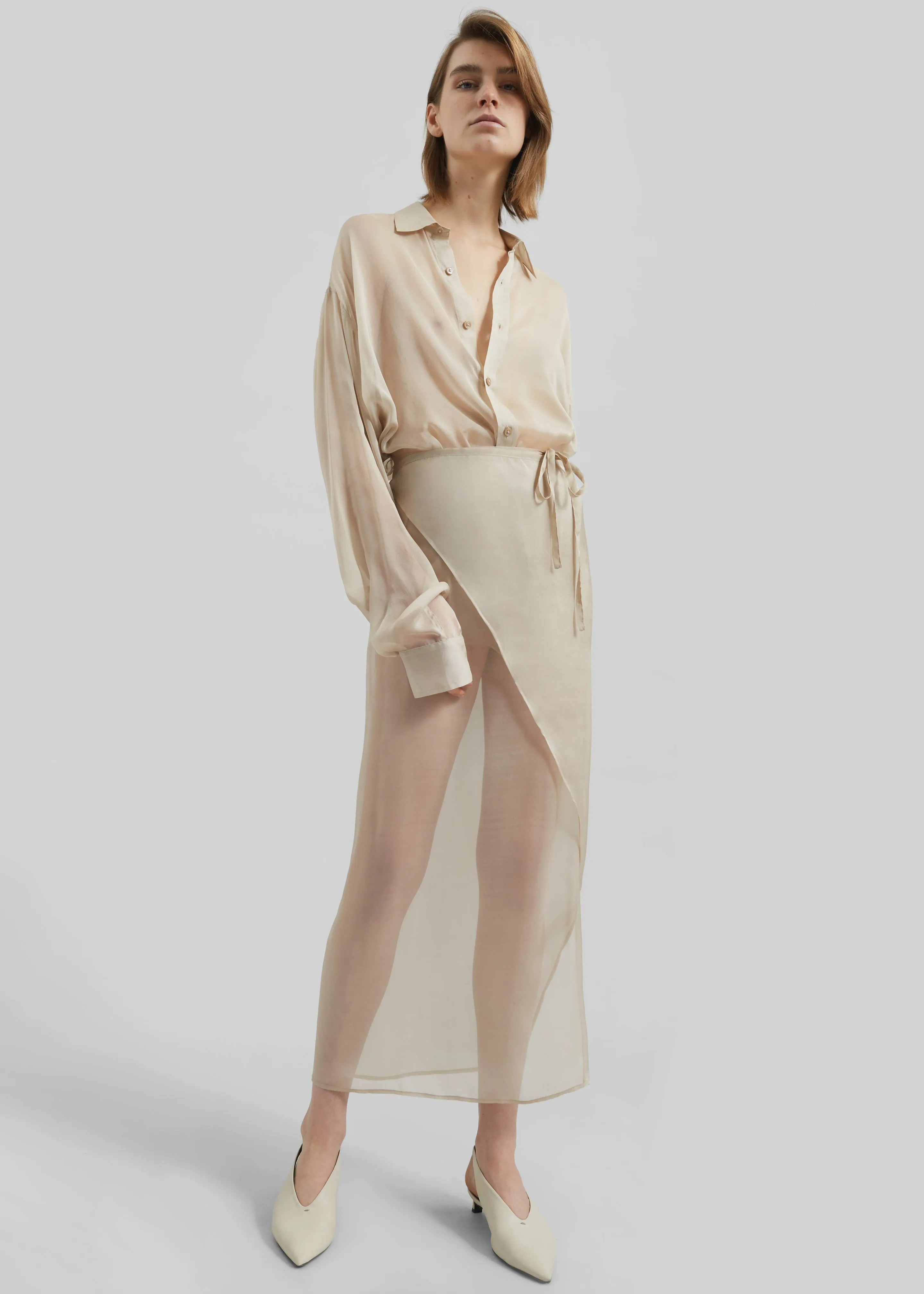 Oria Sheer Silk Chiffon Wrap Skirt - Beige sold by Frankie Shop product image thumbnail 4