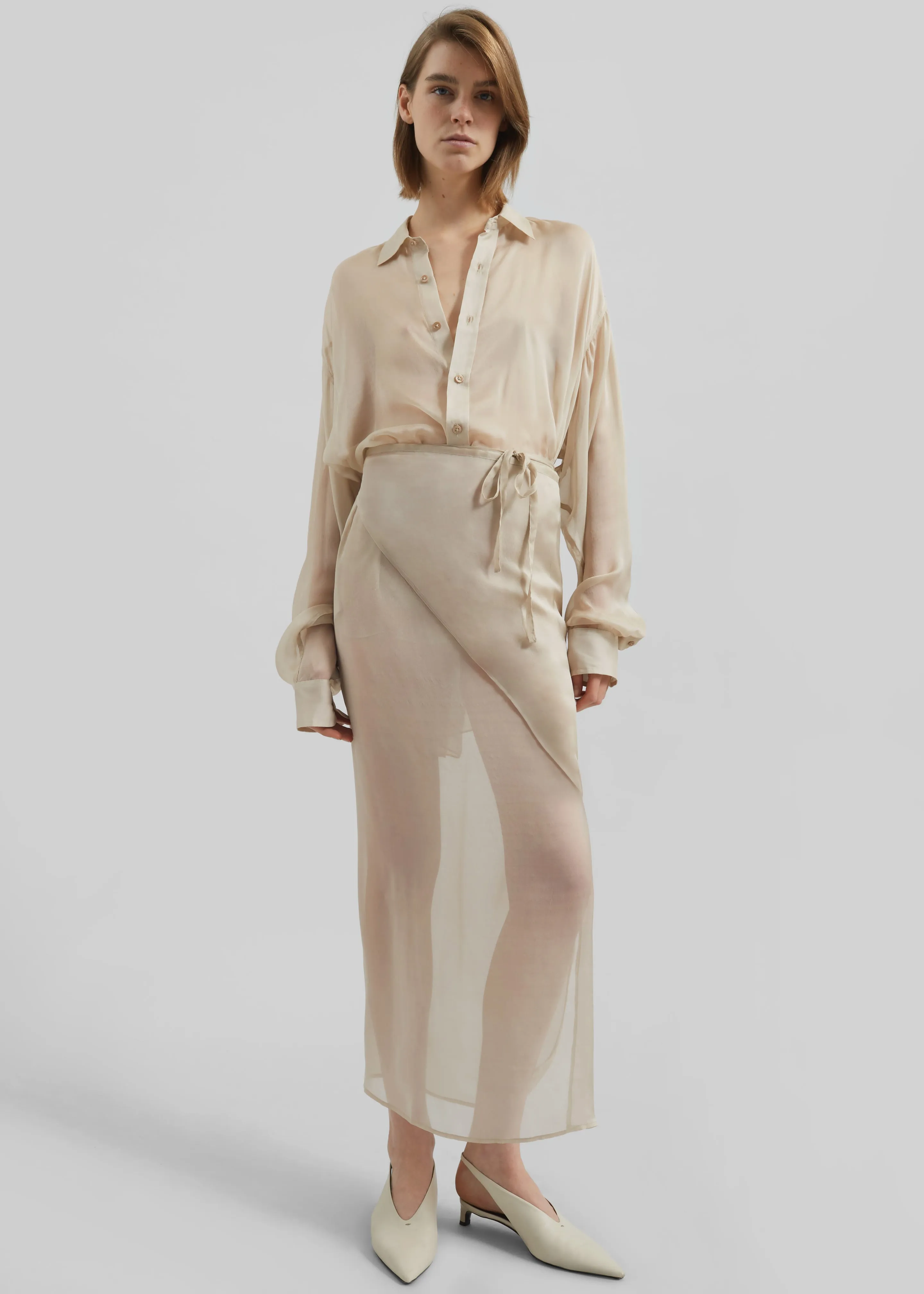 Oria Sheer Silk Chiffon Wrap Skirt - Beige sold by Frankie Shop product image thumbnail 2