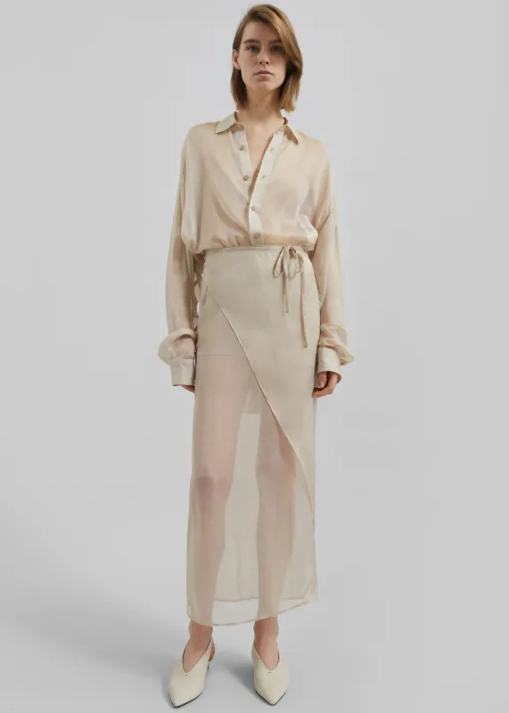 Oria Sheer Silk Chiffon Shirt - Beige sold by Frankie Shop