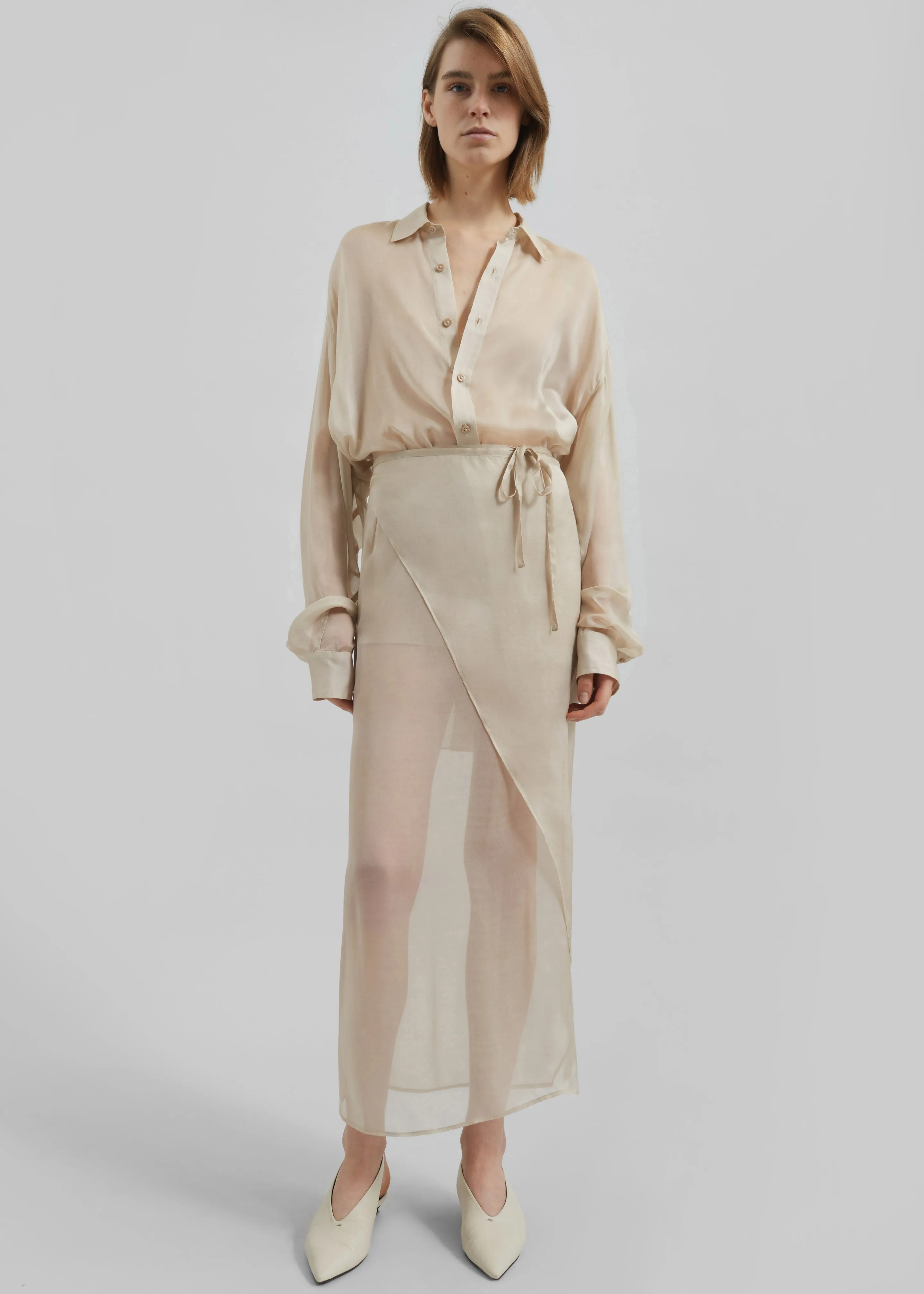 Oria Sheer Silk Chiffon Shirt - Beige sold by Frankie Shop