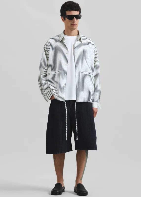Corwin Shirt Jacket - White/Navy Stripe sold by Frankie Shop