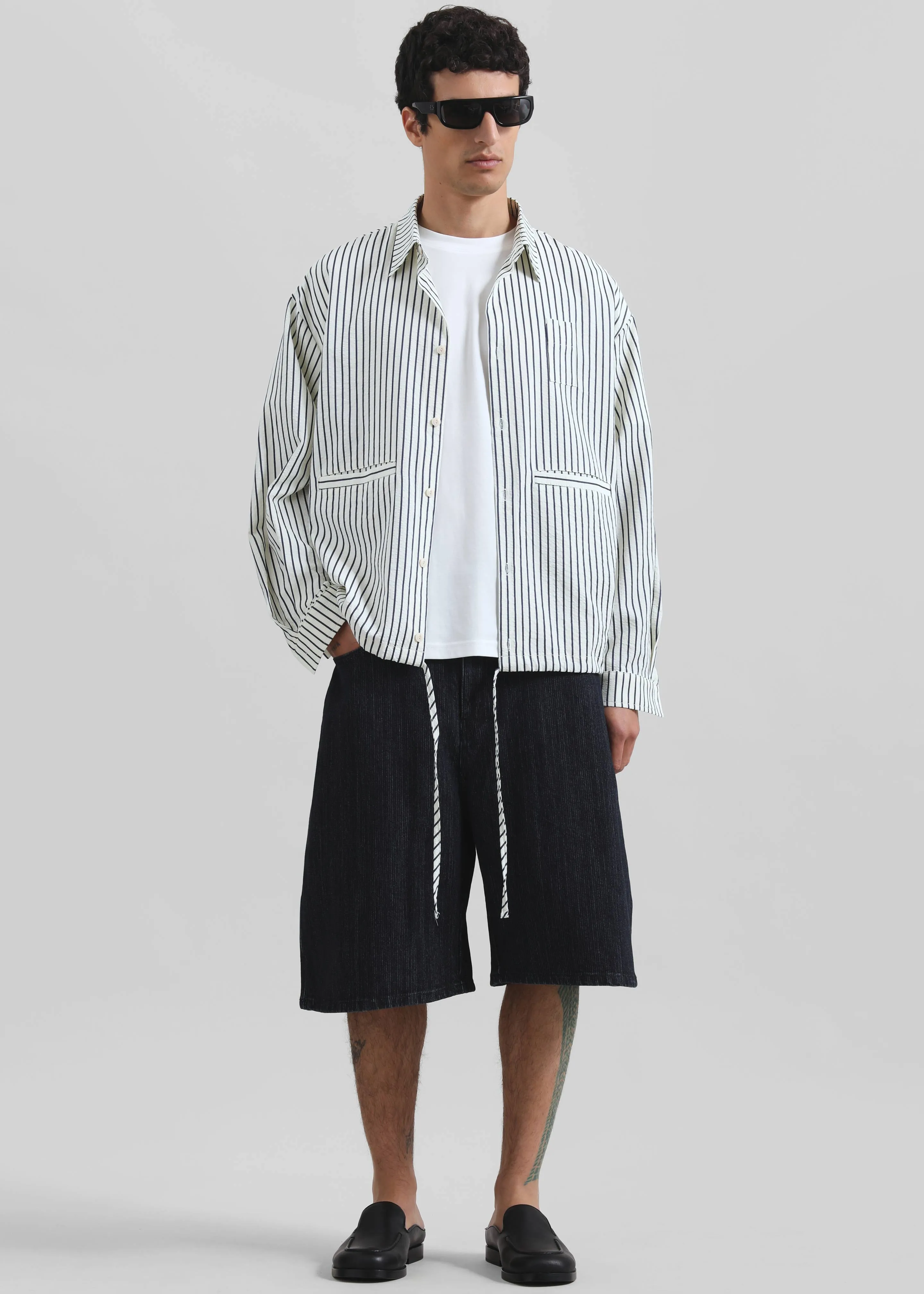 Corwin Shirt Jacket - White/Navy Stripe sold by Frankie Shop