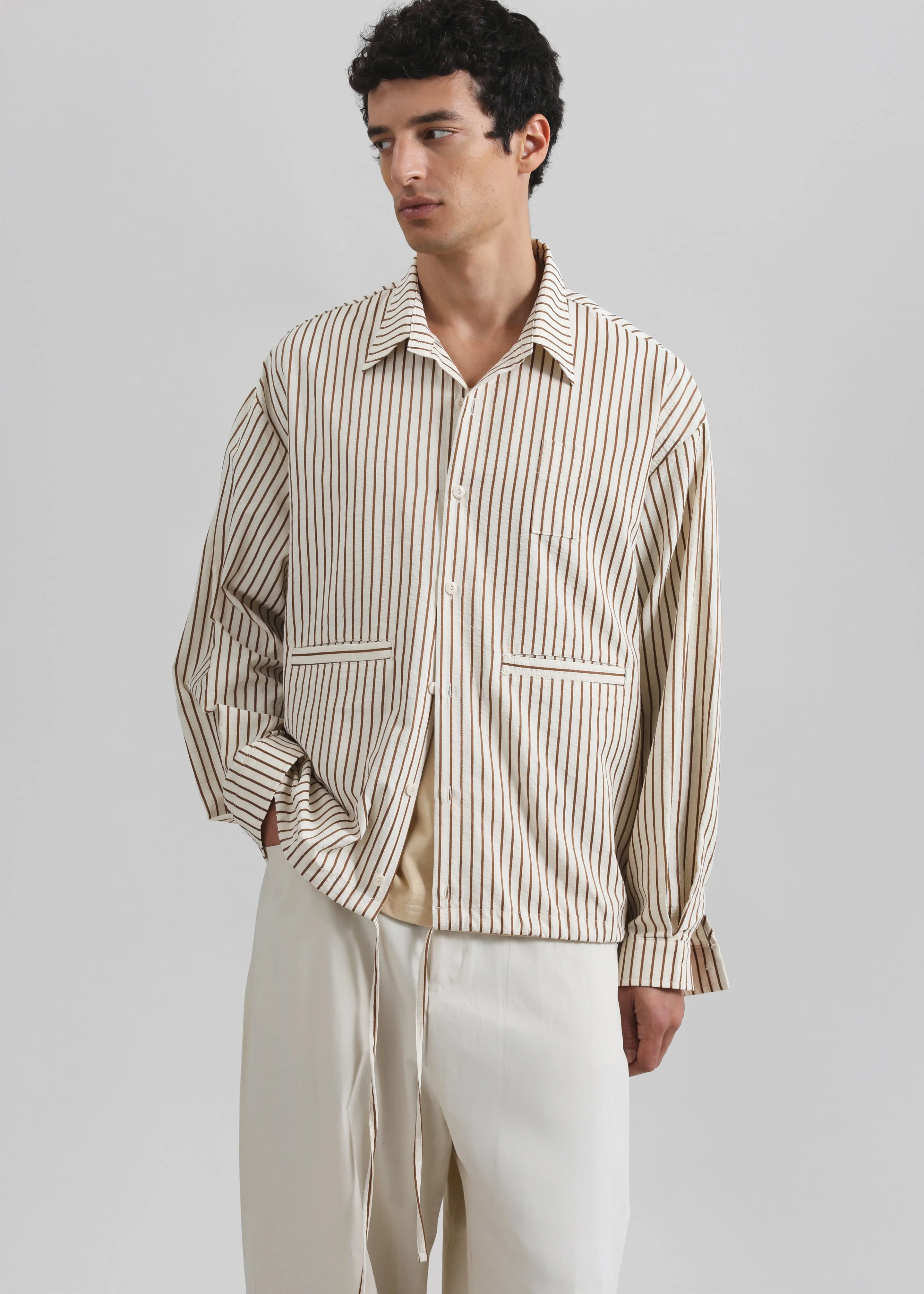 Corwin Shirt Jacket - Beige/Brown Stripe sold by Frankie Shop product image thumbnail 5