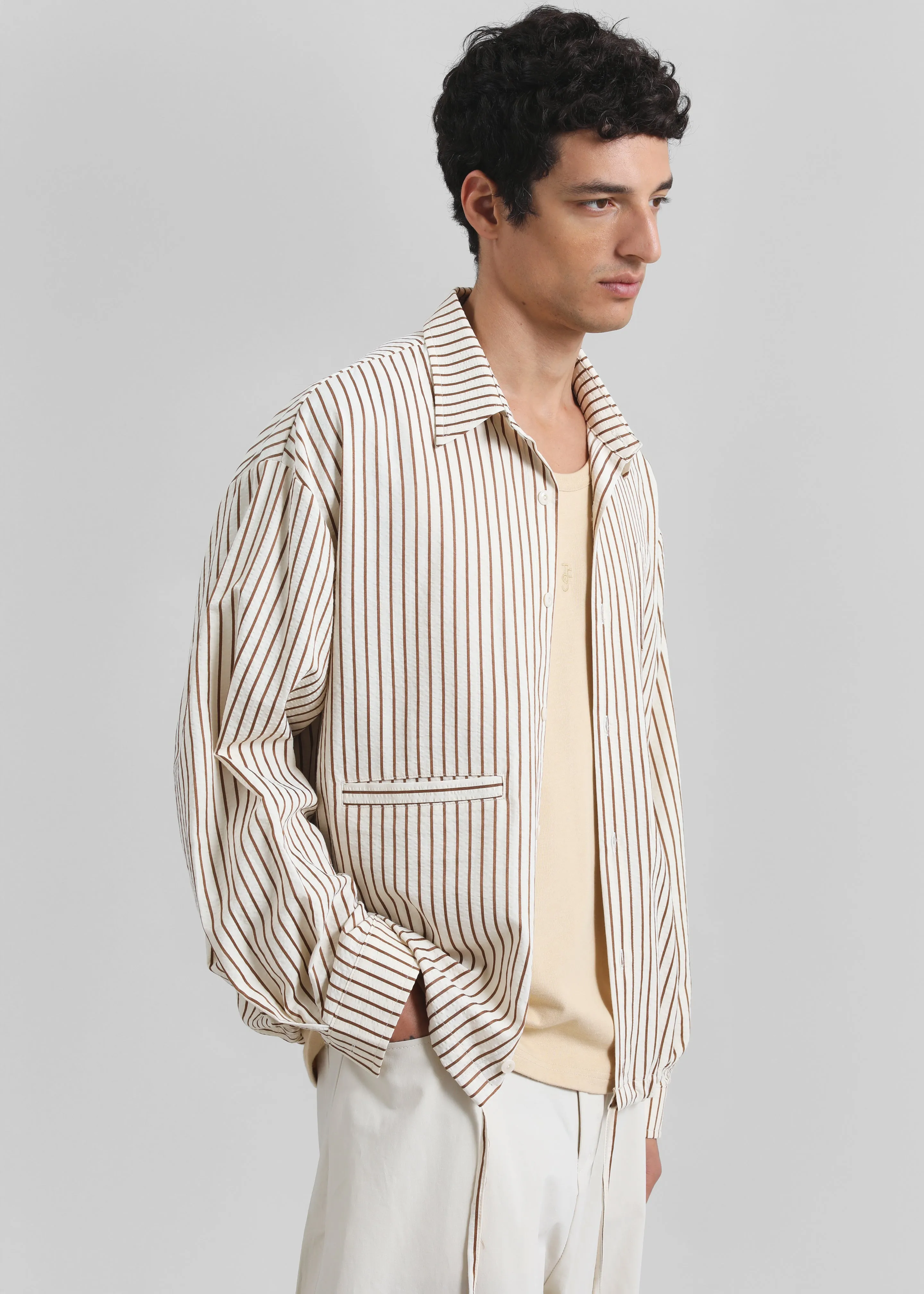 Corwin Shirt Jacket - Beige/Brown Stripe sold by Frankie Shop product image thumbnail 4