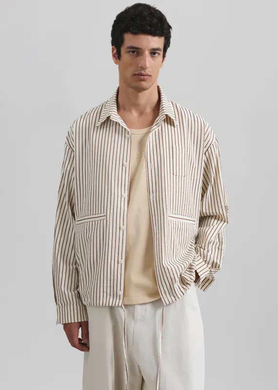 Corwin Shirt Jacket - Beige/Brown Stripe sold by Frankie Shop