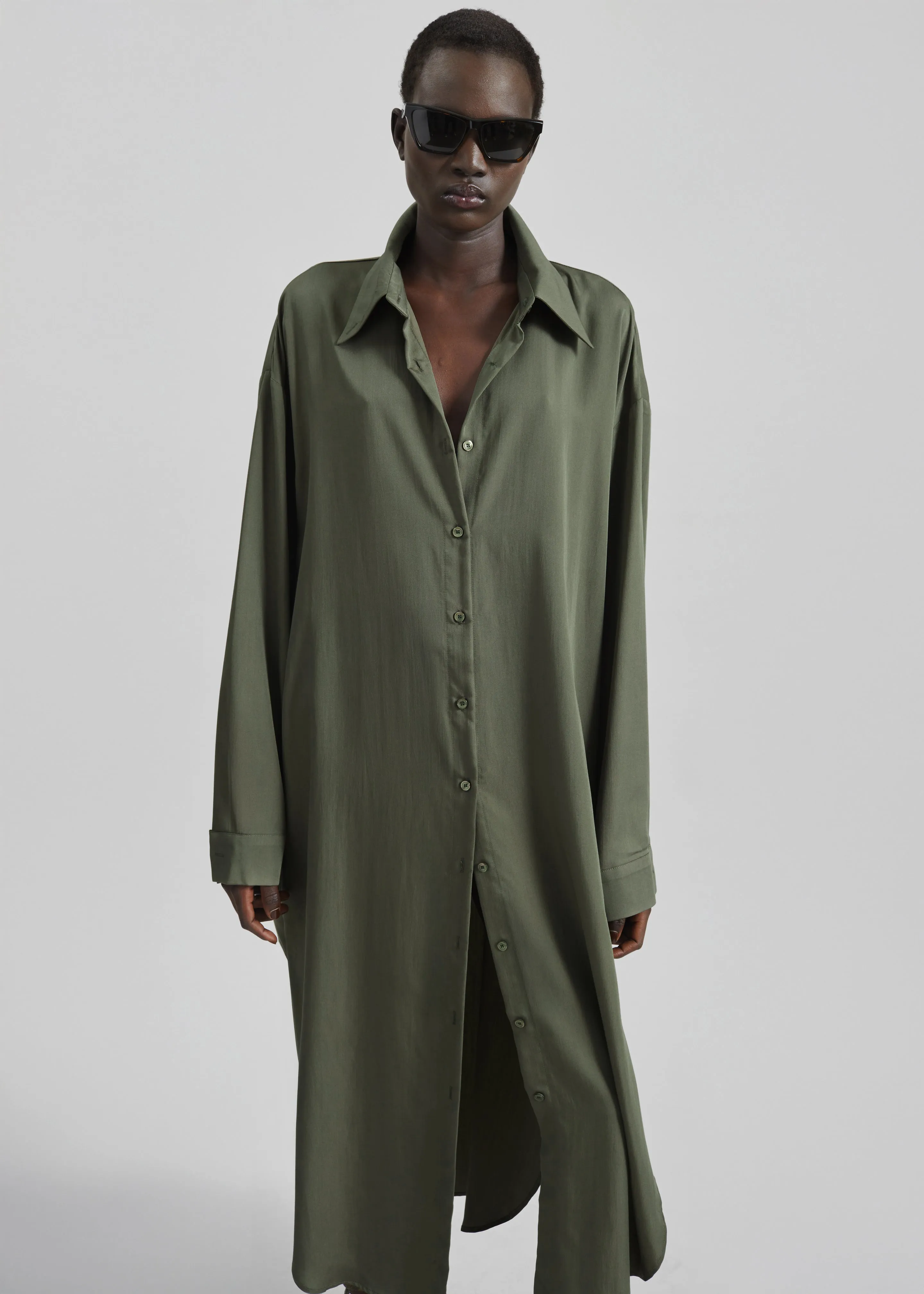 Silvan Neck Tie Shirt Dress - Olive sold by Frankie Shop product image thumbnail 2