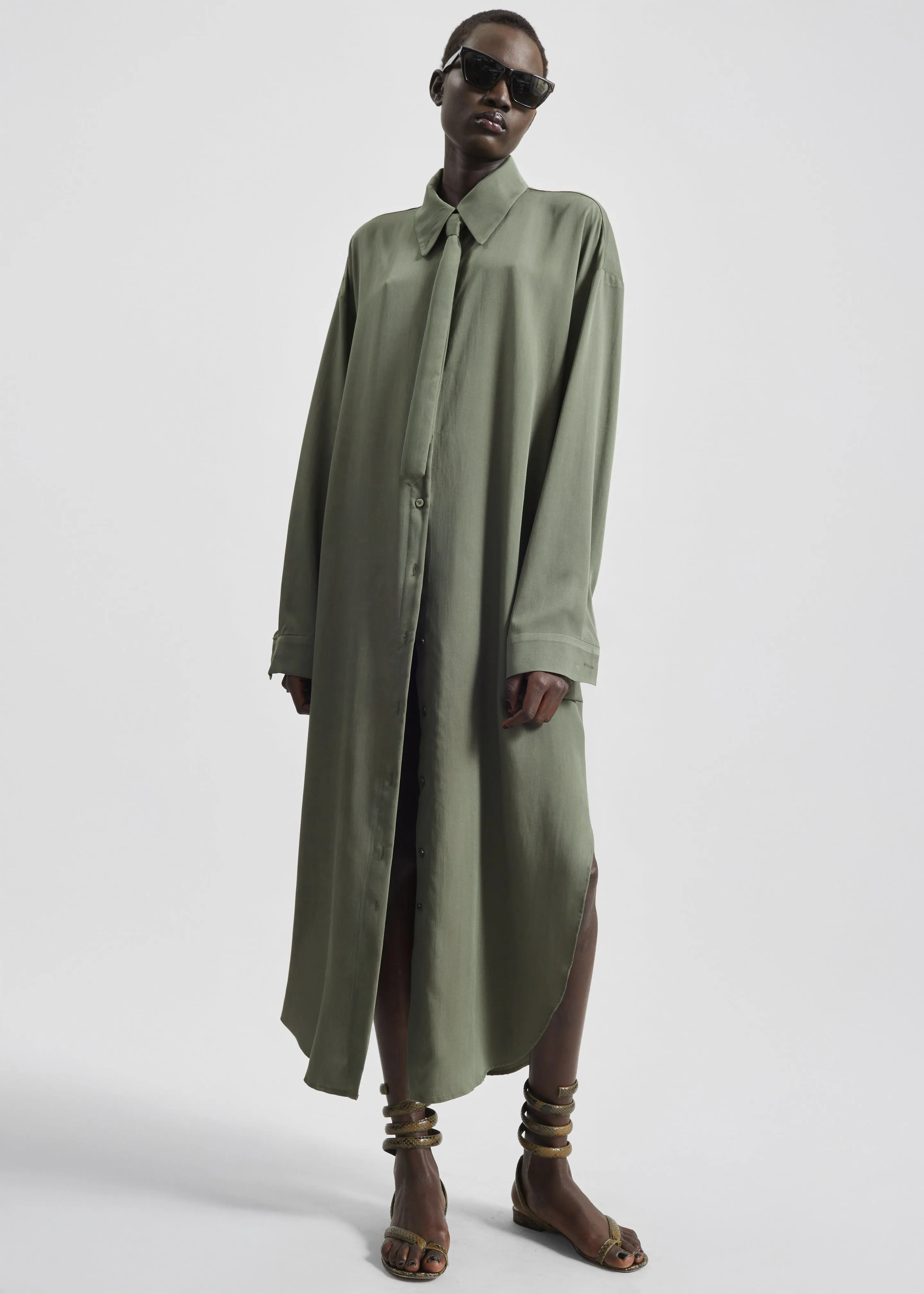 Silvan Neck Tie Shirt Dress - Olive sold by Frankie Shop product image thumbnail 3