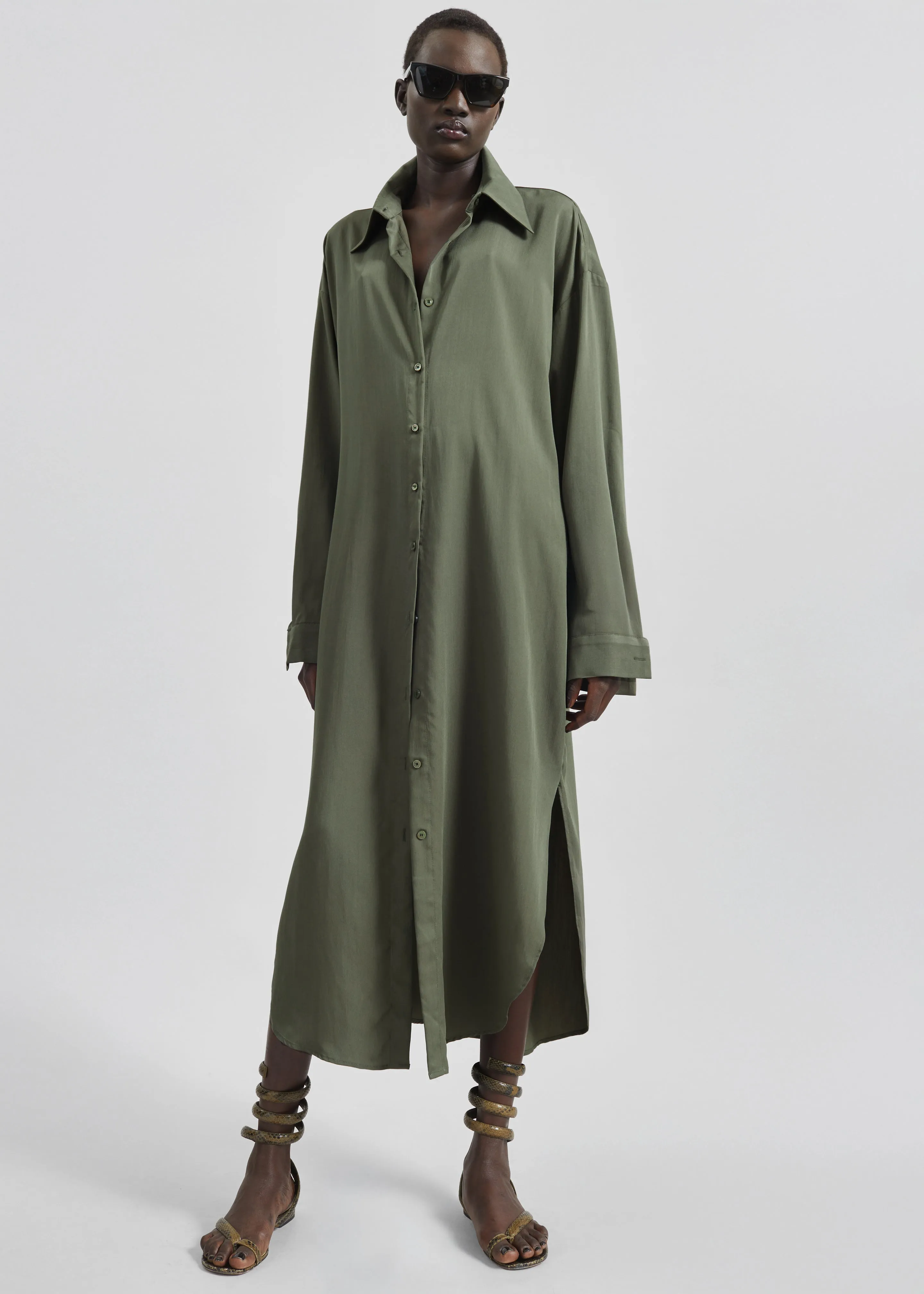 Silvan Neck Tie Shirt Dress - Olive sold by Frankie Shop product image thumbnail 5