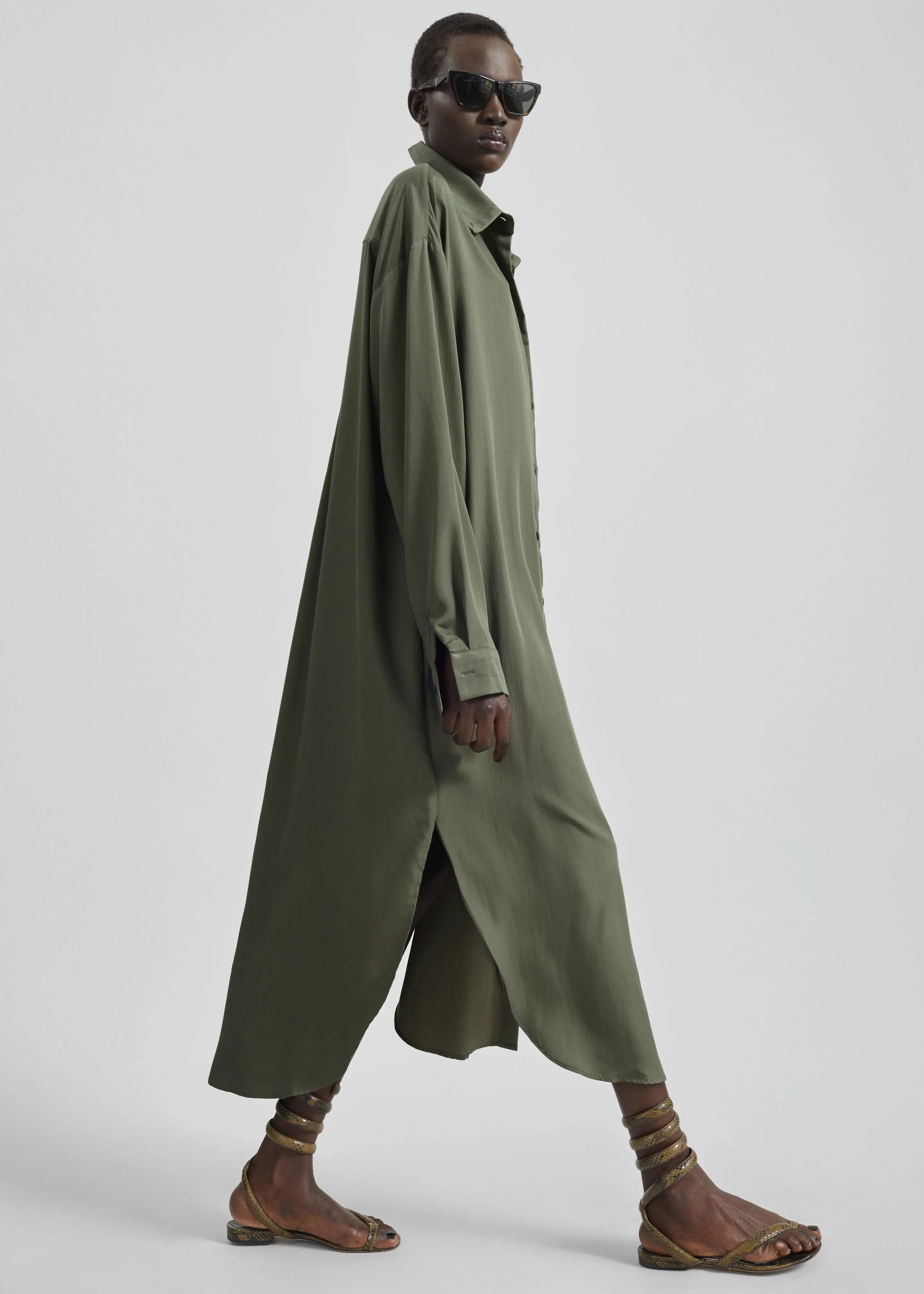 Silvan Neck Tie Shirt Dress - Olive sold by Frankie Shop
