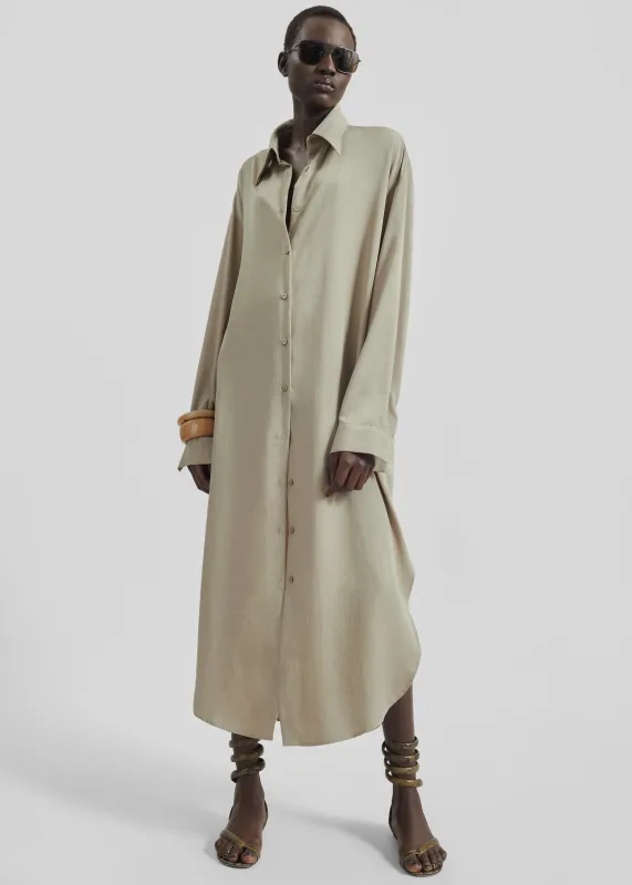 Silvan Neck Tie Shirt Dress - Taupe sold by Frankie Shop