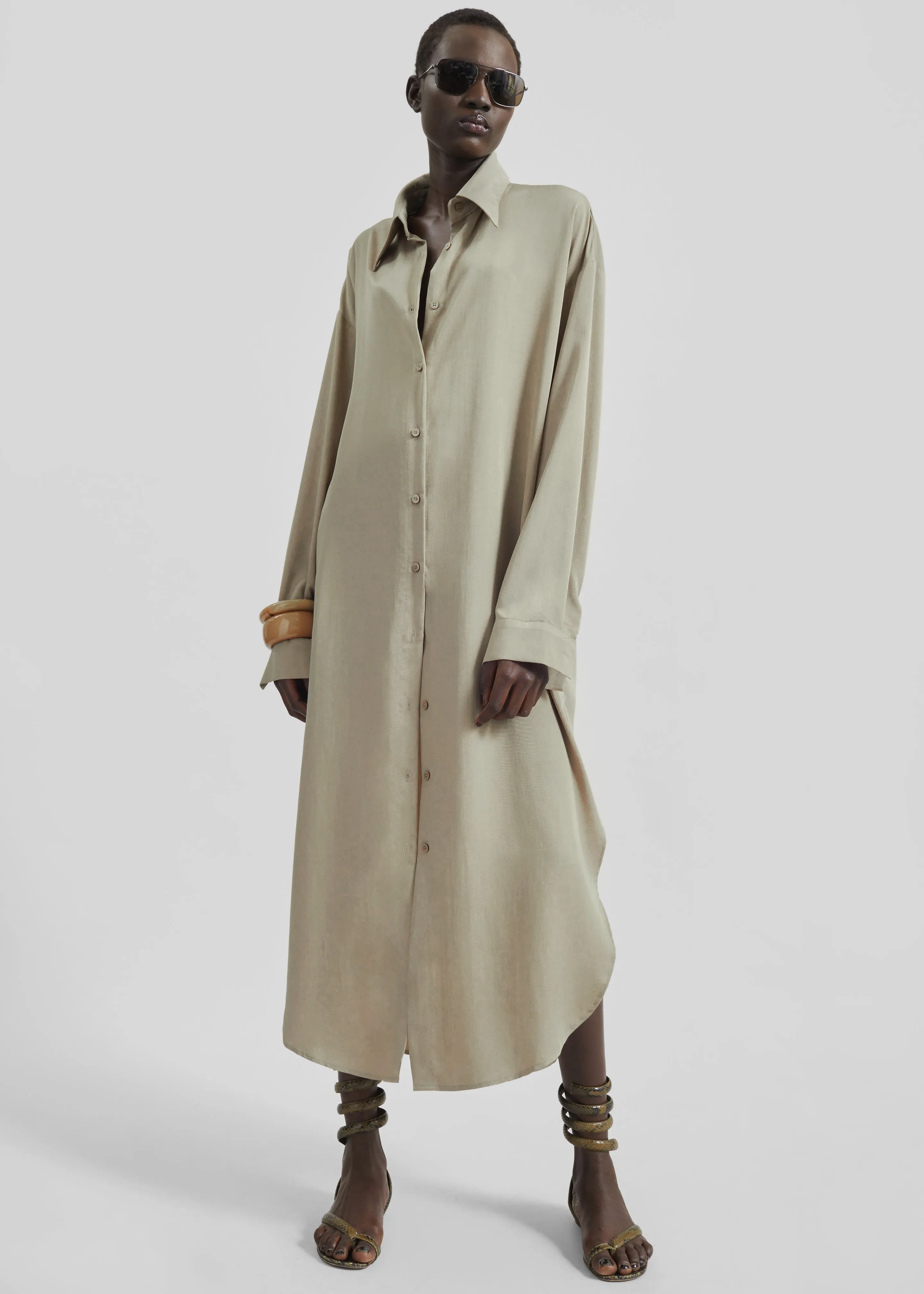 Silvan Neck Tie Shirt Dress - Taupe sold by Frankie Shop