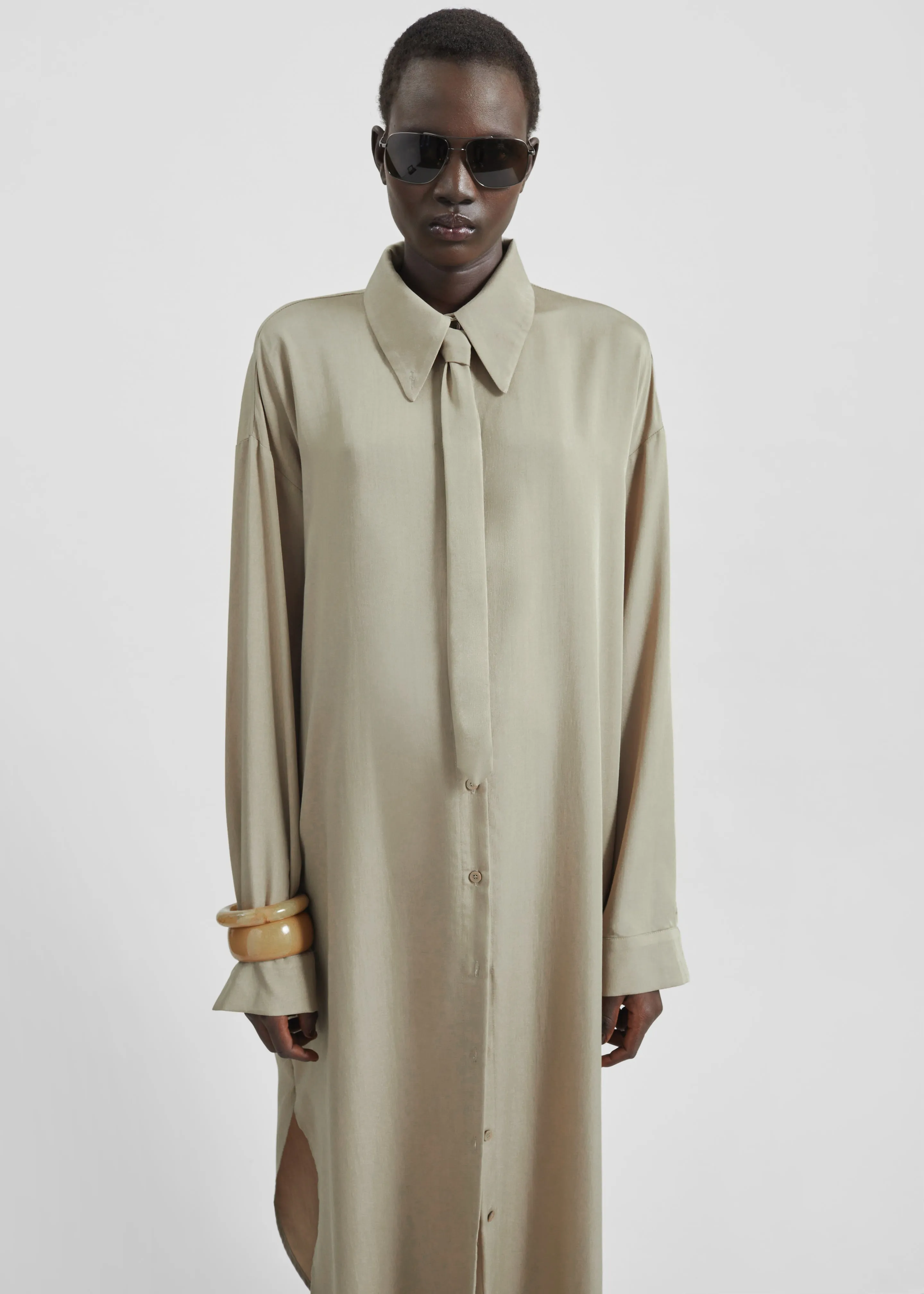 Silvan Neck Tie Shirt Dress - Taupe sold by Frankie Shop product image thumbnail 3