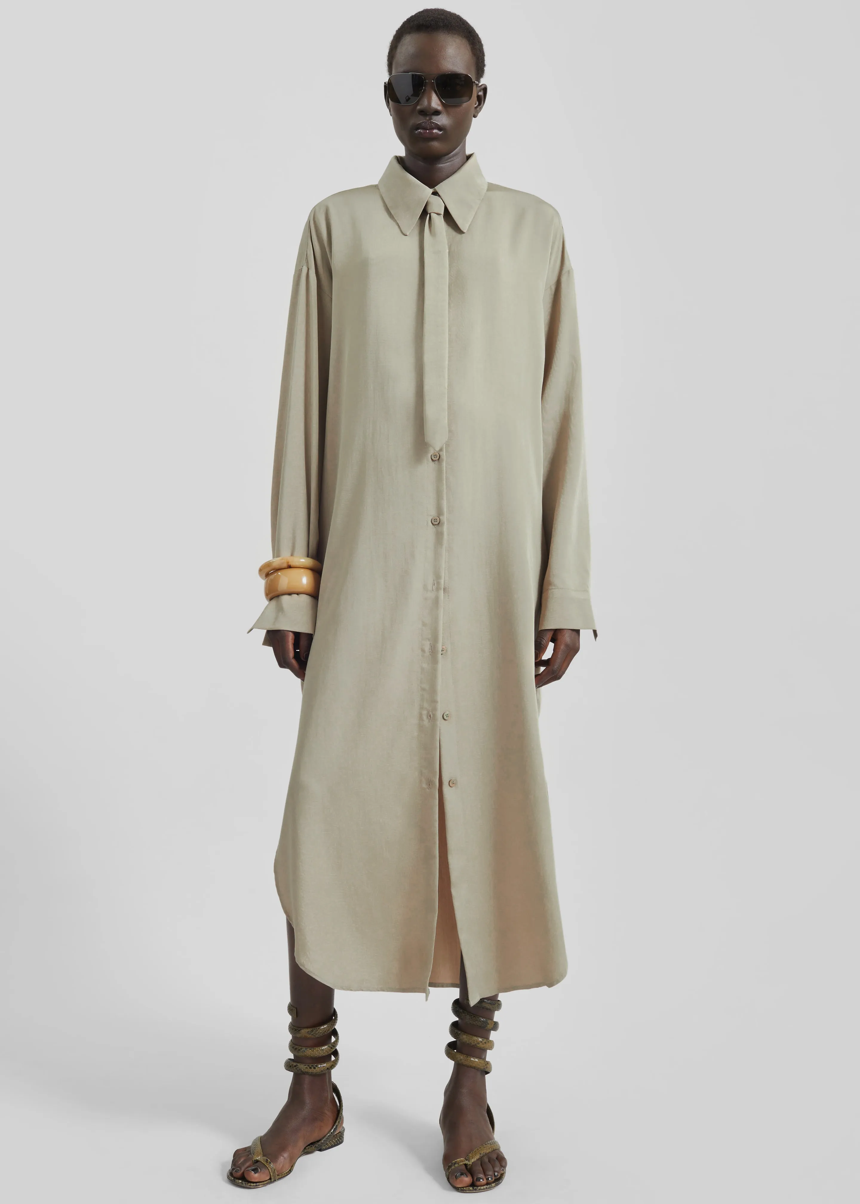 Silvan Neck Tie Shirt Dress - Taupe sold by Frankie Shop product image thumbnail 4