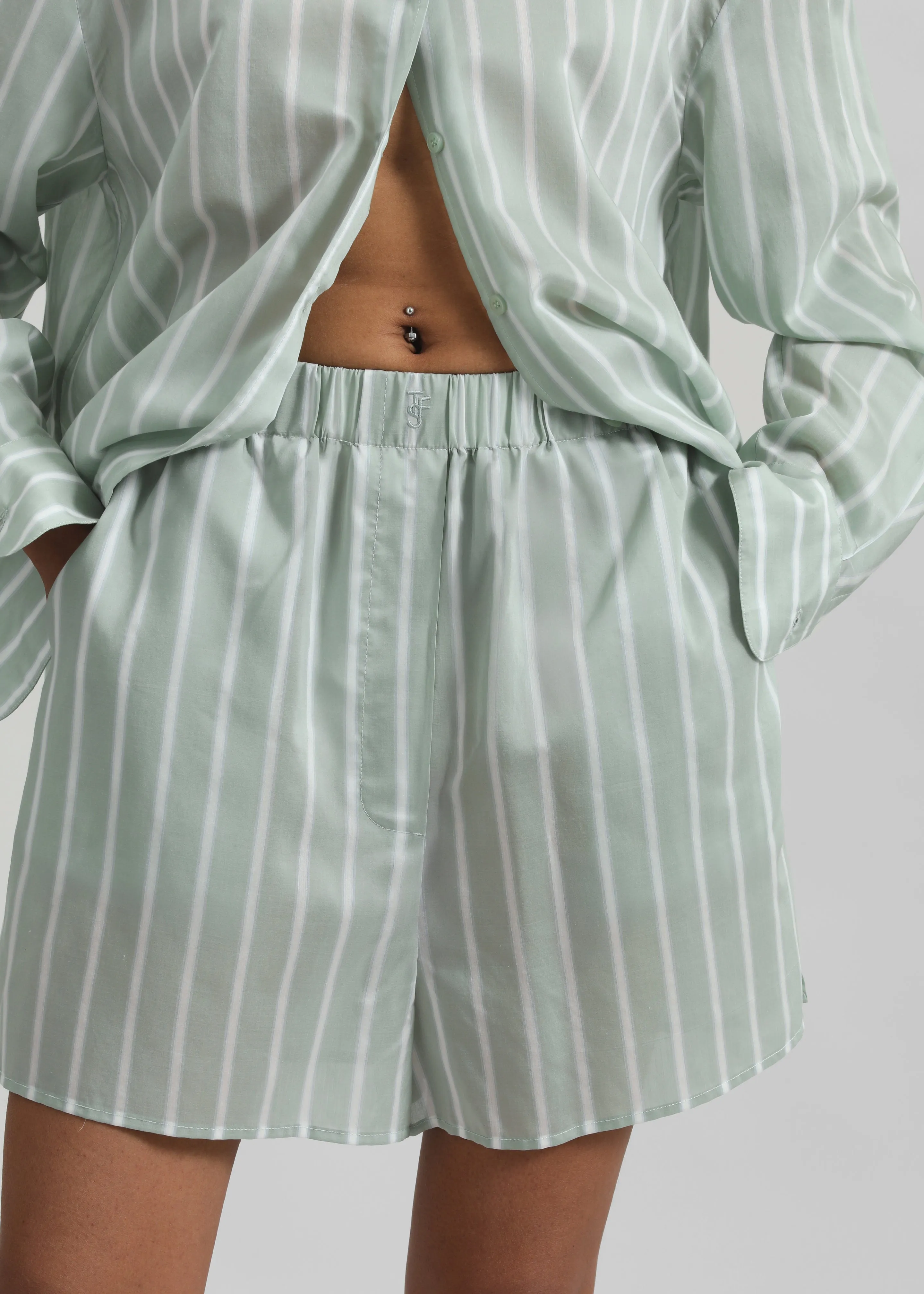 Lui Silk Boxer Shorts - Green Stripe sold by Frankie Shop product image thumbnail 2
