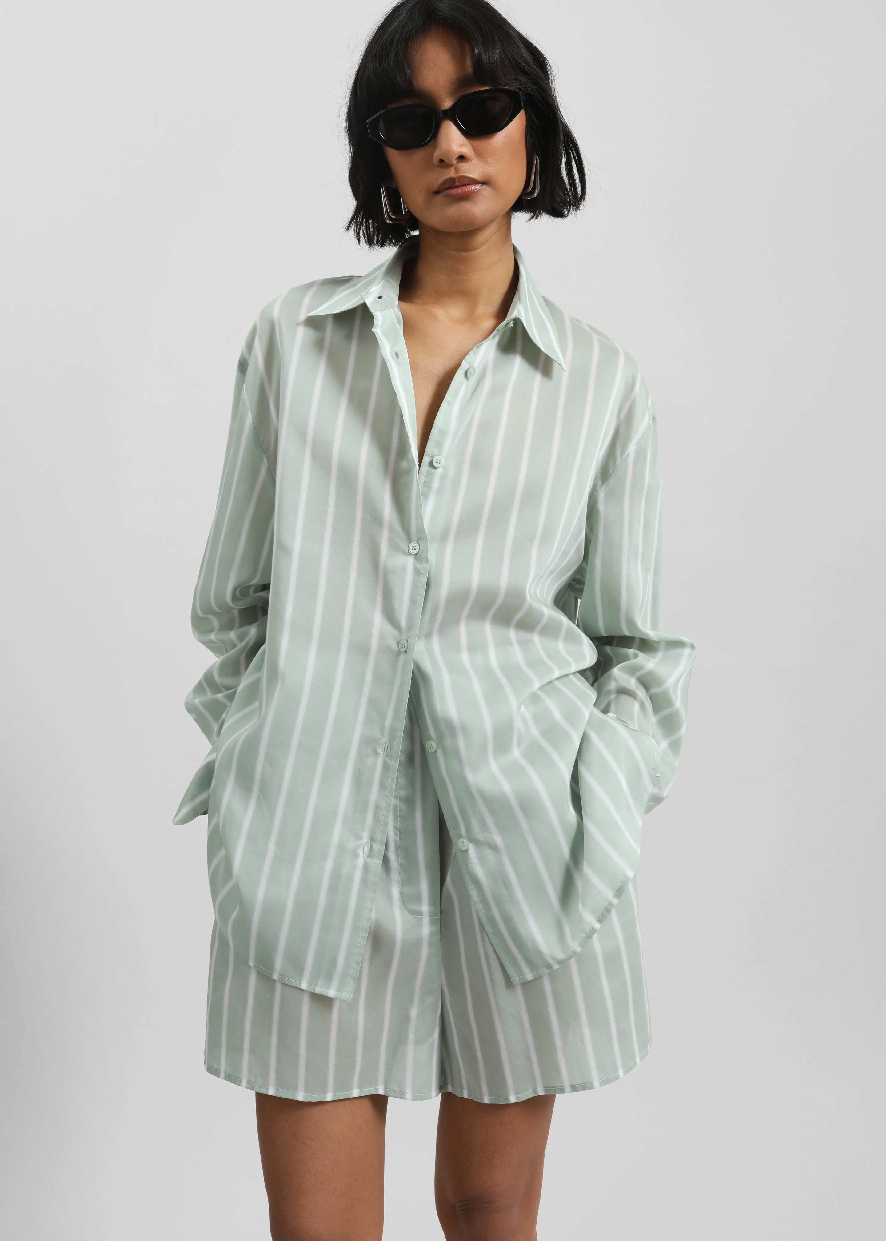 Lui Silk Boxer Shorts - Green Stripe sold by Frankie Shop product image thumbnail 3