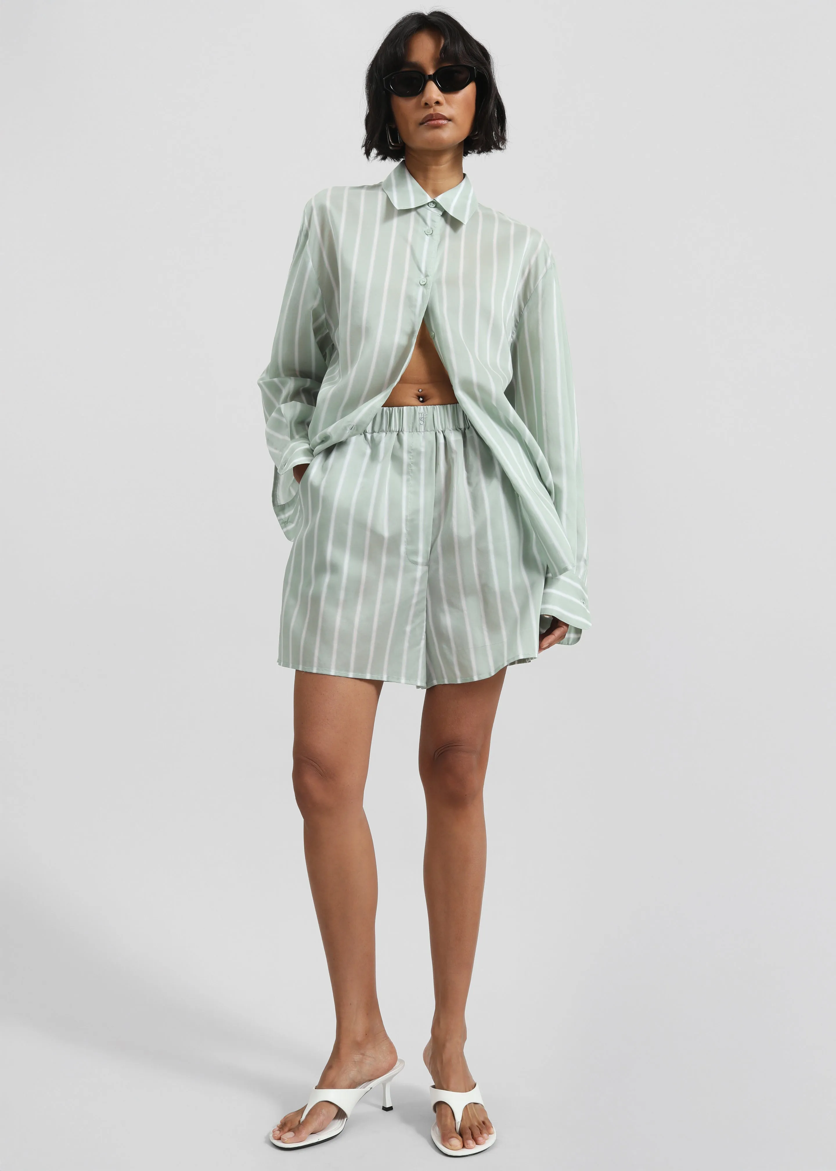 Lui Silk Boxer Shorts - Green Stripe sold by Frankie Shop product image thumbnail 5