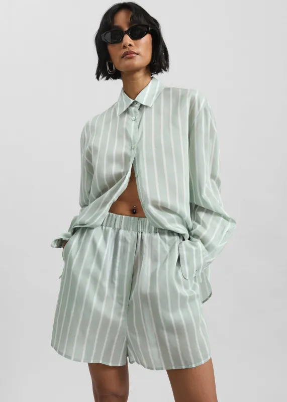 Lui Silk Boxer Shorts - Green Stripe sold by Frankie Shop