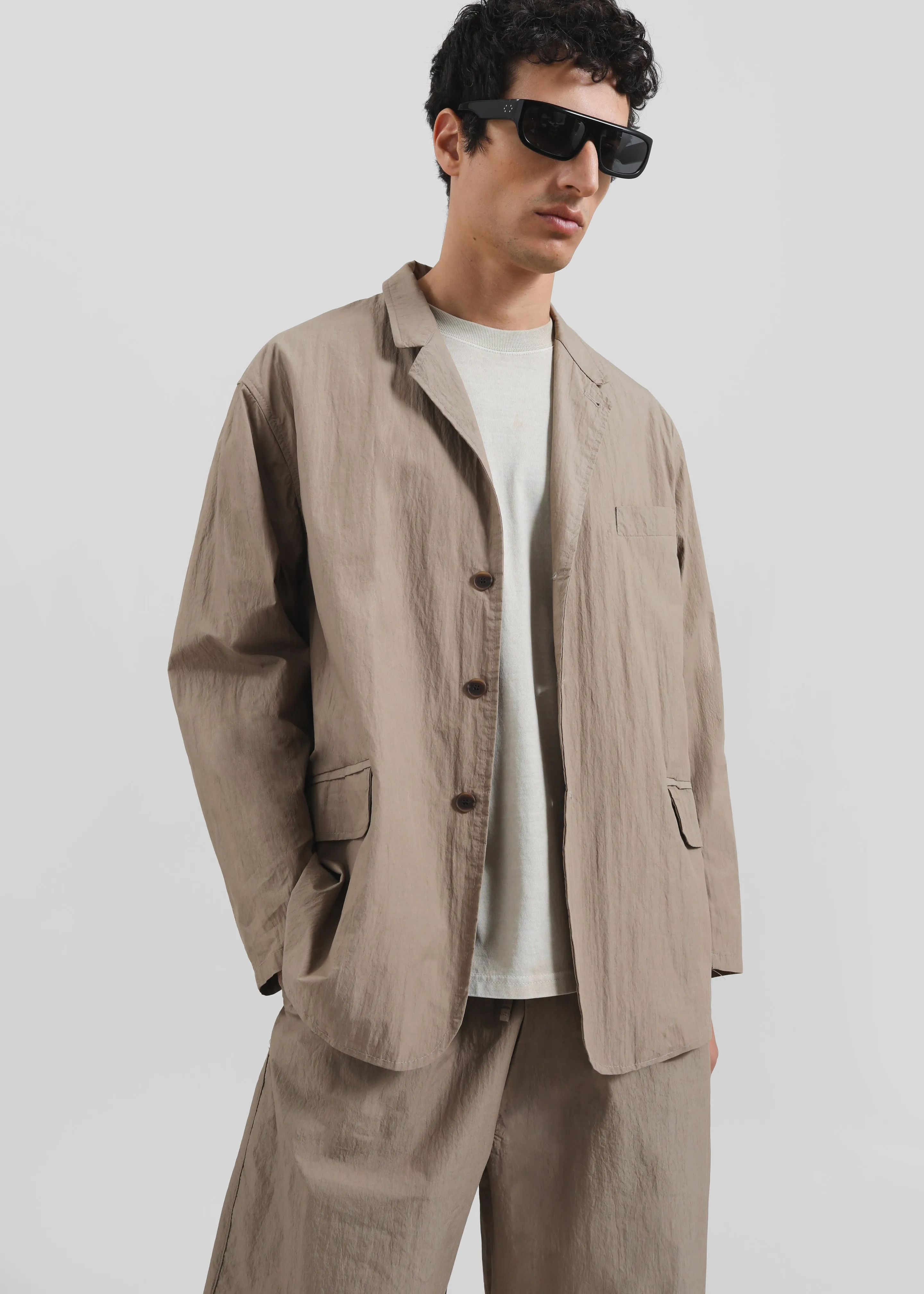 Ohio Crinkled Poplin Blazer - Taupe sold by Frankie Shop