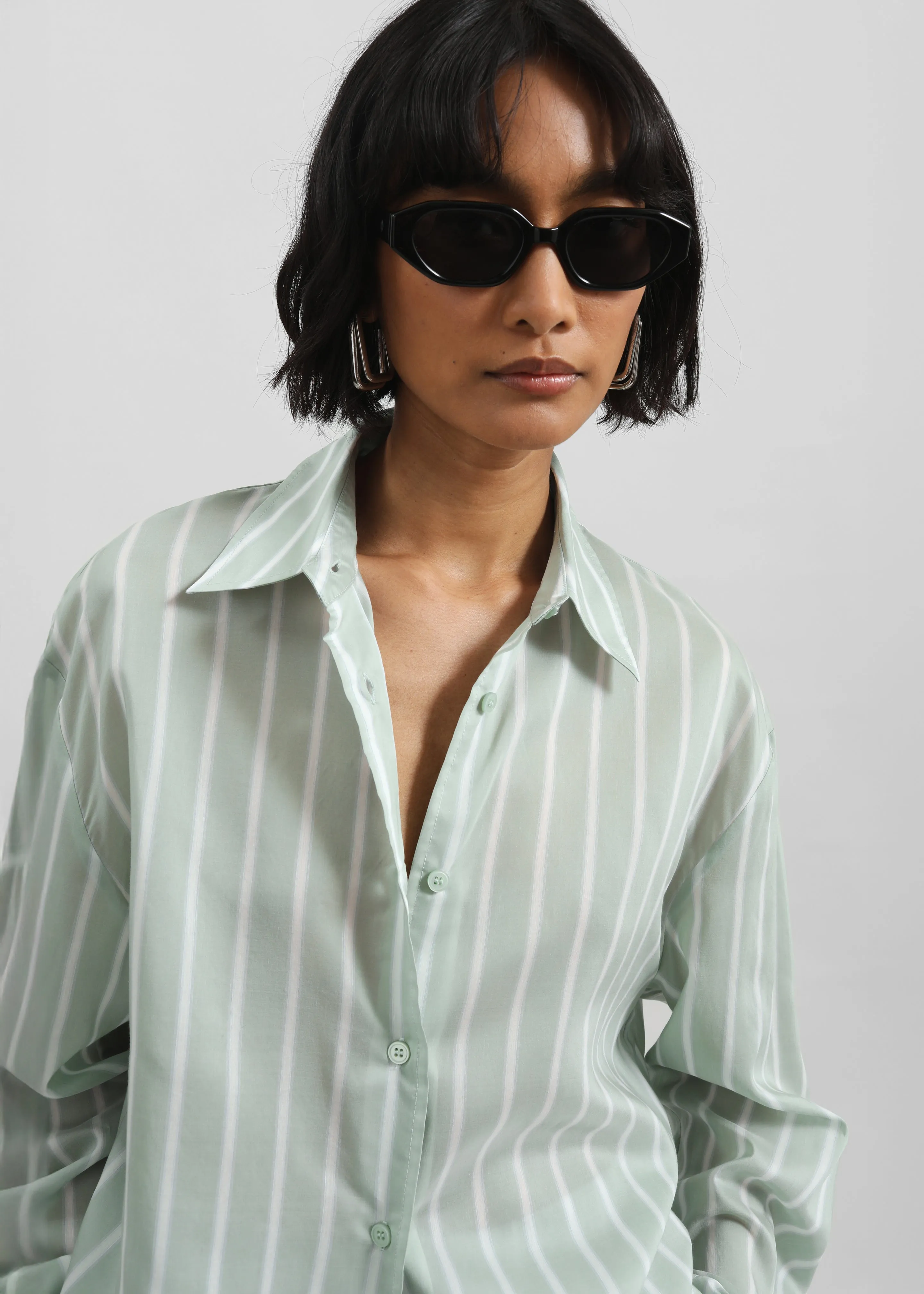 Peri Silk Shirt - Green Stripe sold by Frankie Shop product image thumbnail 3