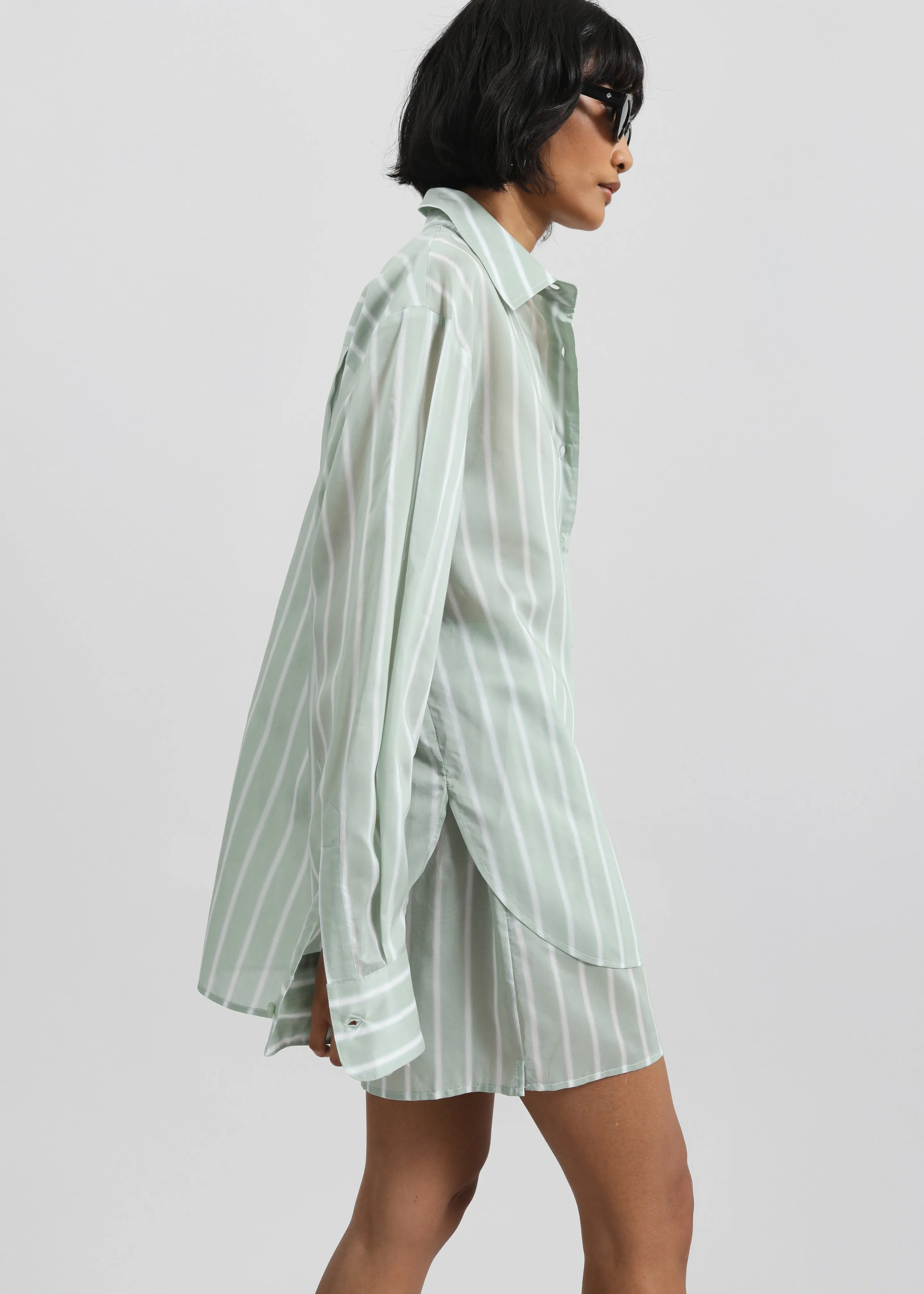 Peri Silk Shirt - Green Stripe sold by Frankie Shop