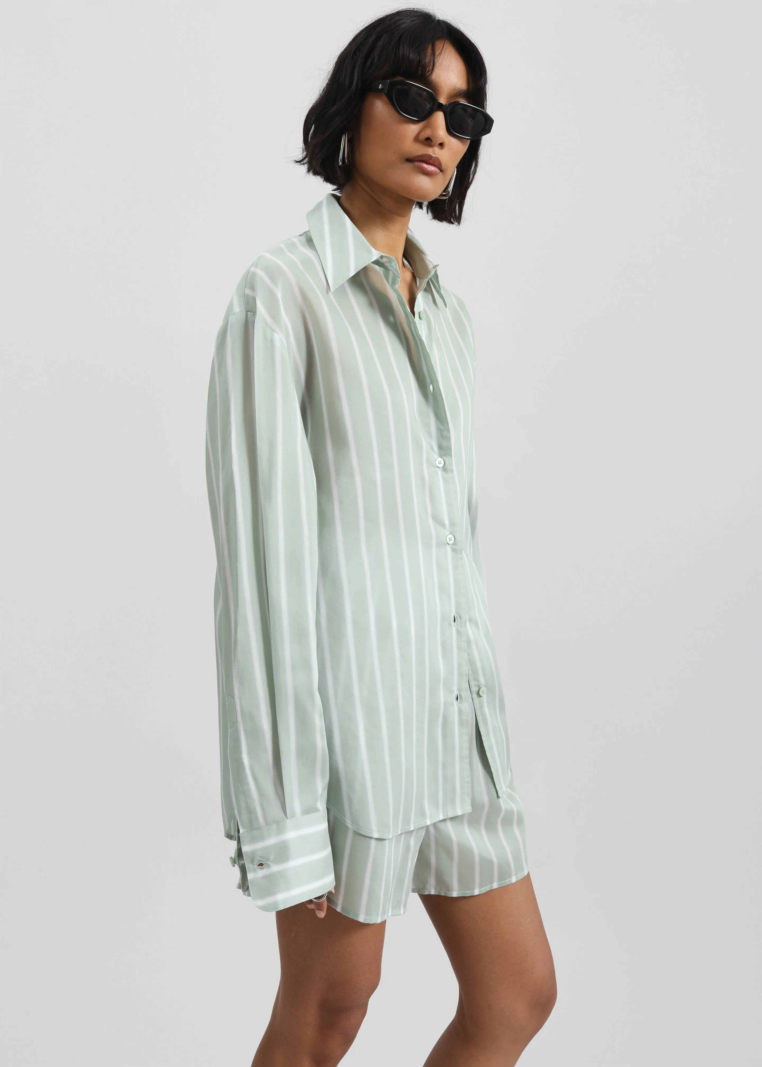 Peri Silk Shirt - Green Stripe sold by Frankie Shop product image thumbnail 5