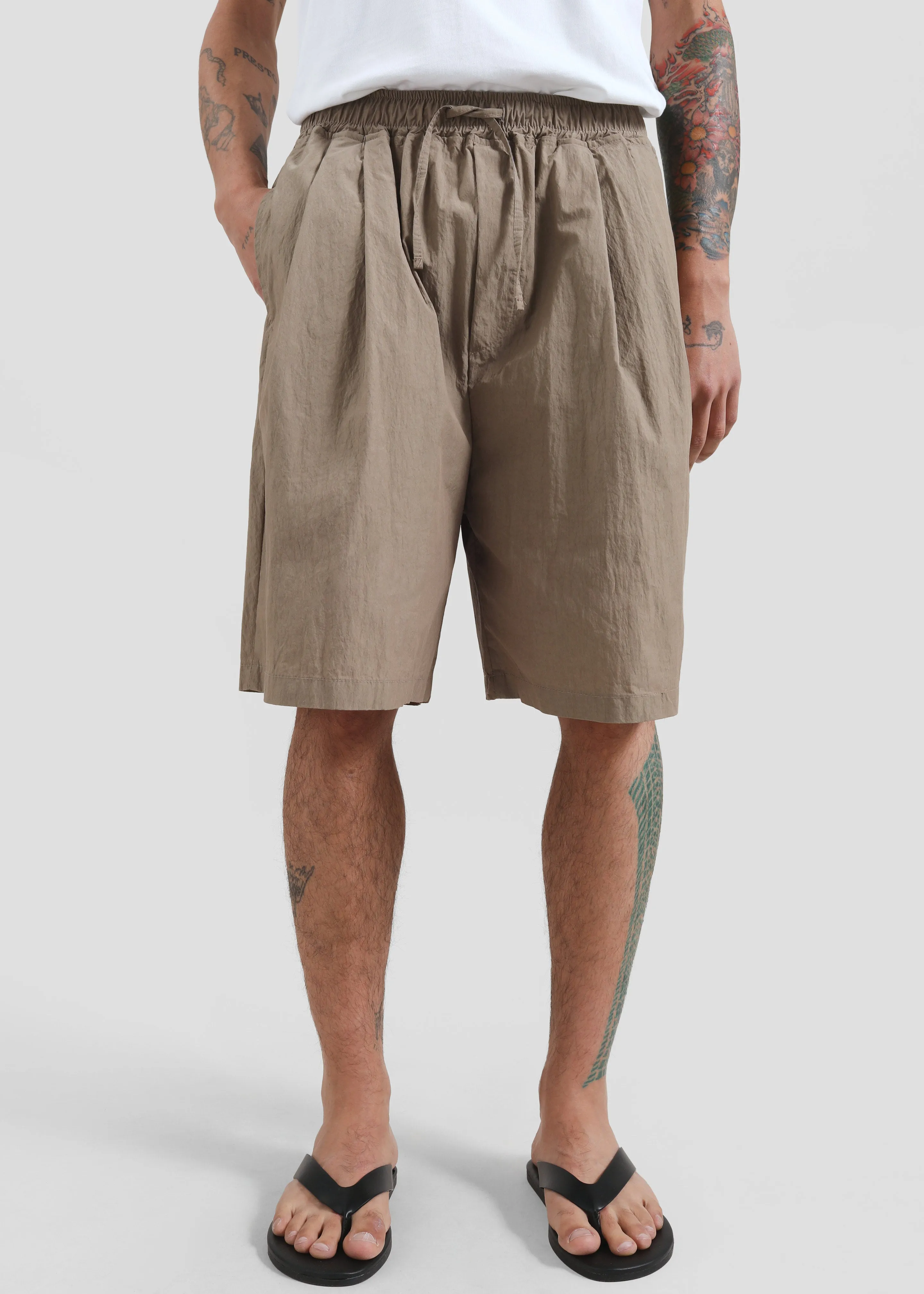 Ohio Crinkled Poplin Shorts - Taupe sold by Frankie Shop