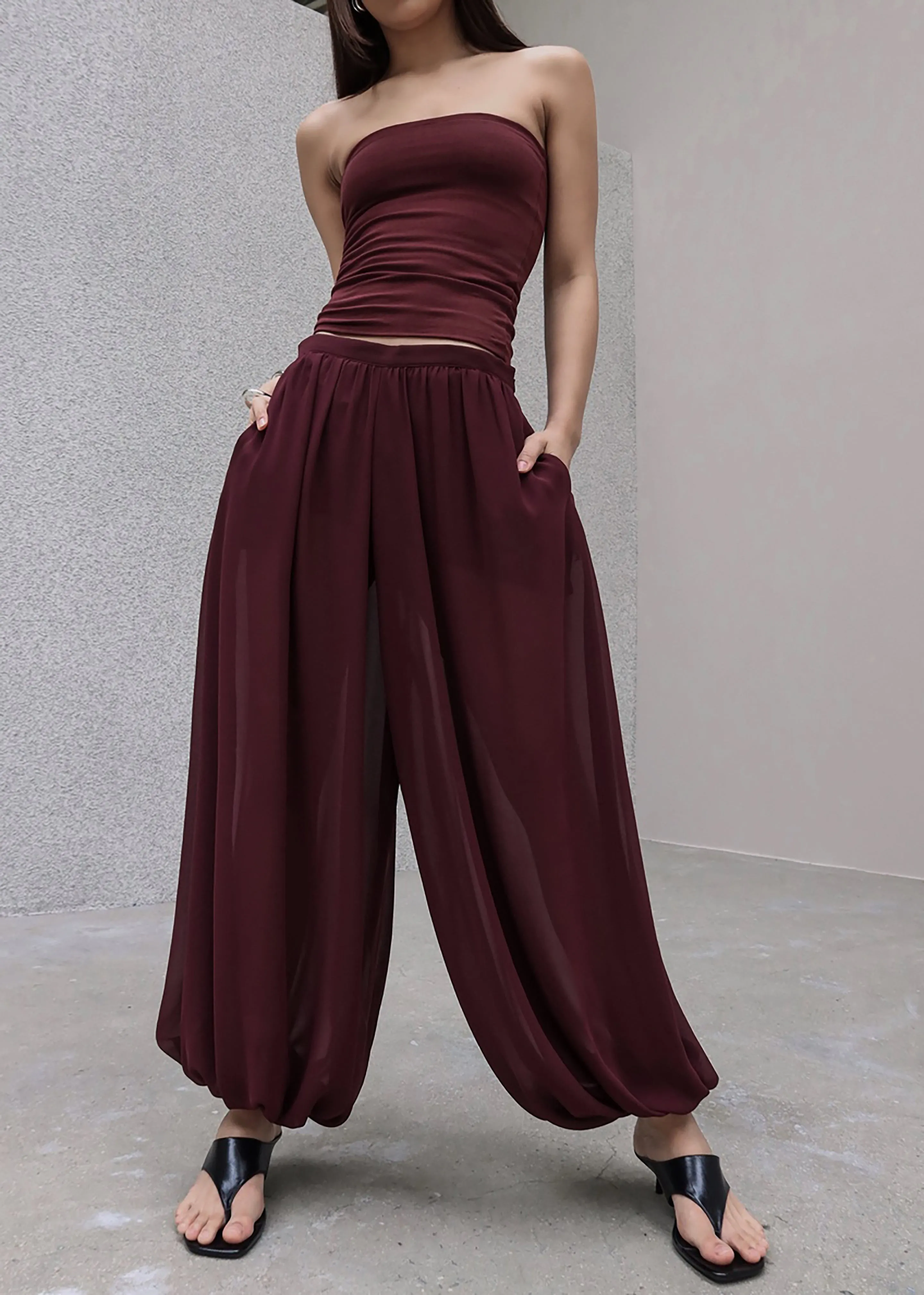 Solrae Fluid Balloon Pants - Burgundy sold by Frankie Shop product image thumbnail 5
