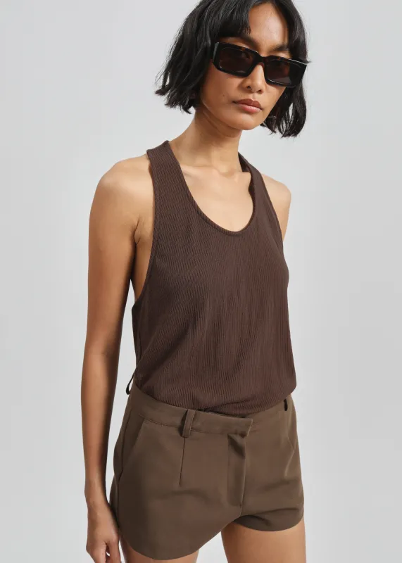 Nox Ribbed Tank Top - Brown sold by Frankie Shop