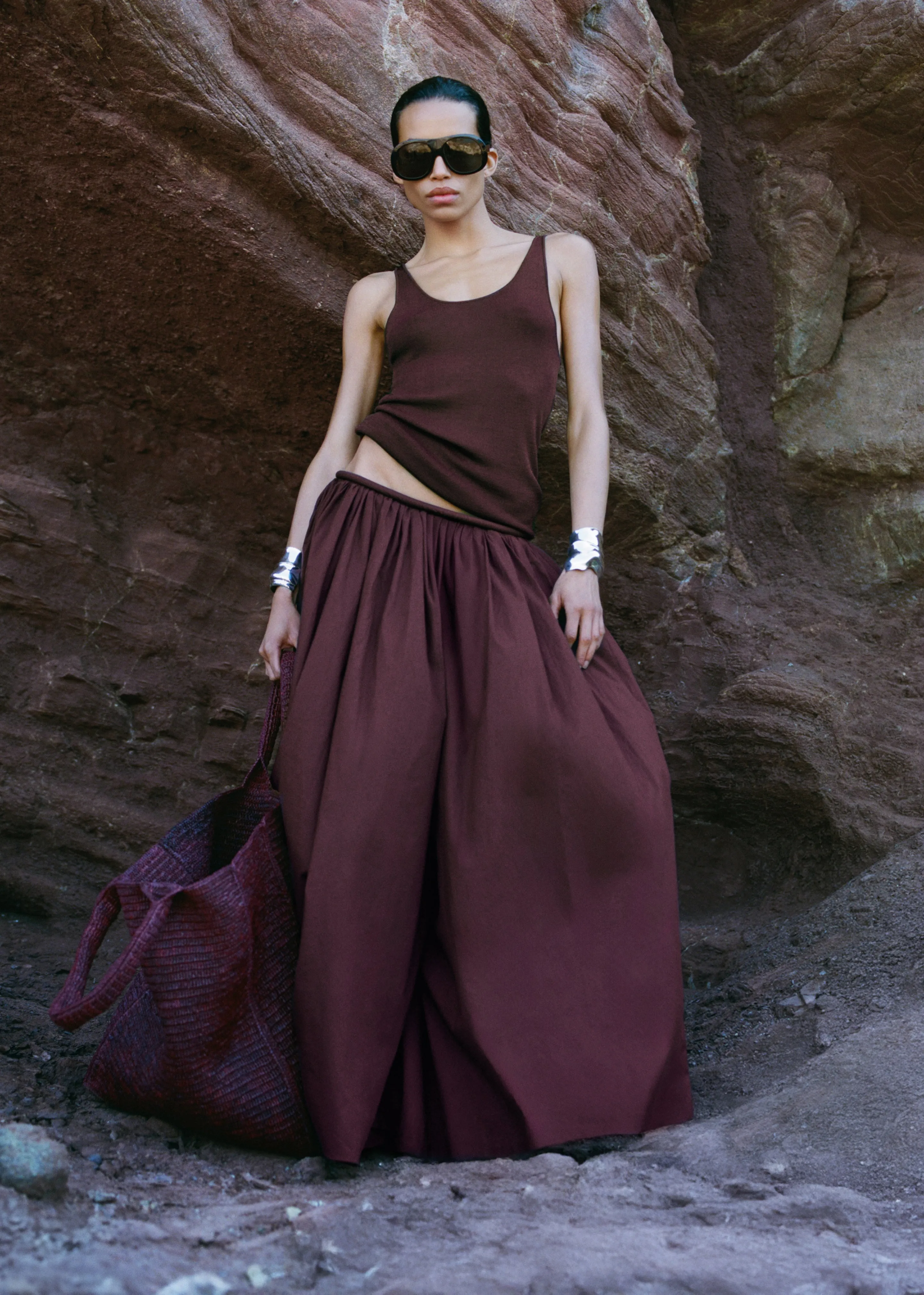 Gaeta Wide Corded Waistband Culottes - Burgundy sold by Frankie Shop product image thumbnail 4