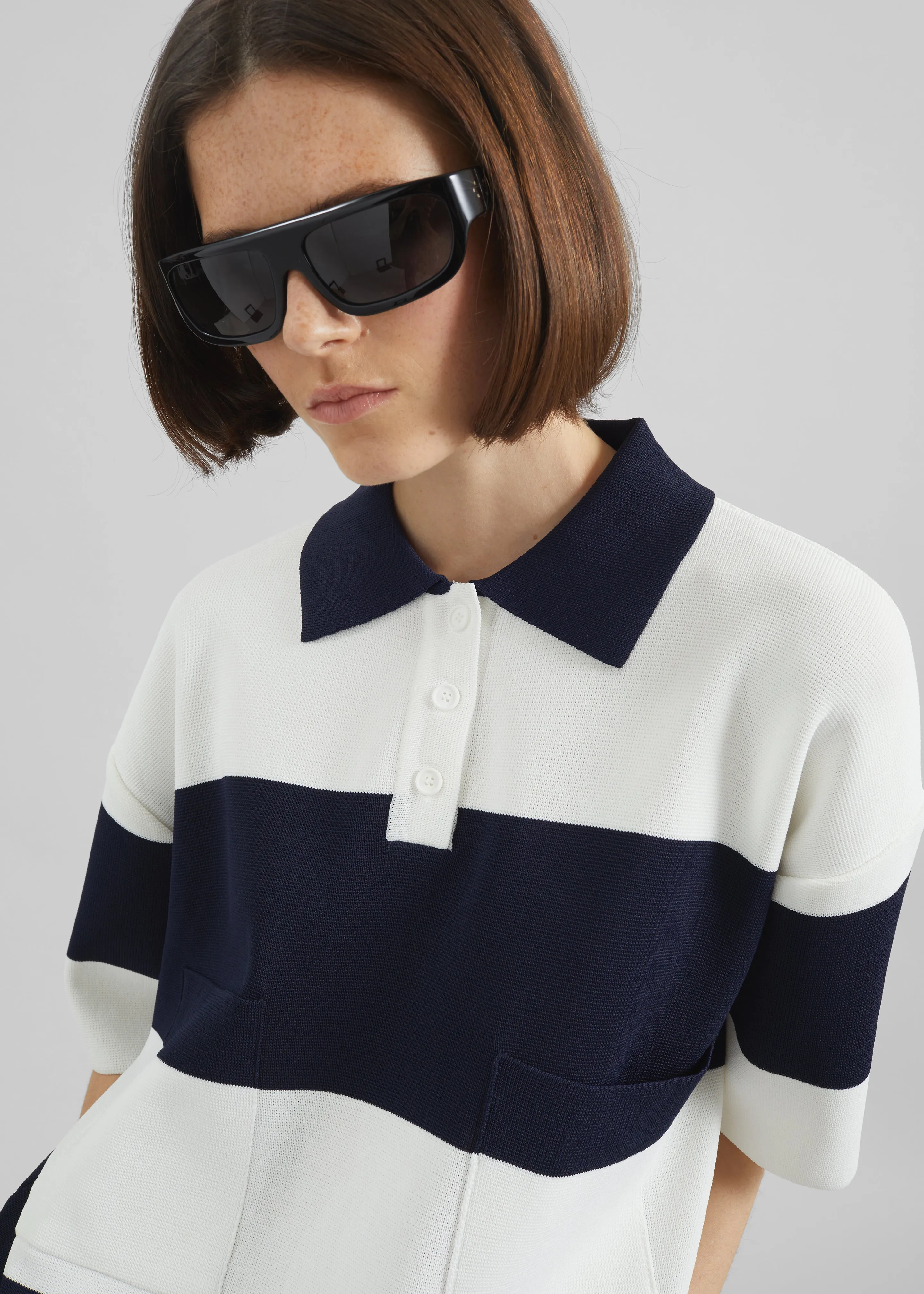 Teralba Oversized Knit Polo - White/Navy Stripe sold by Frankie Shop product image thumbnail 3