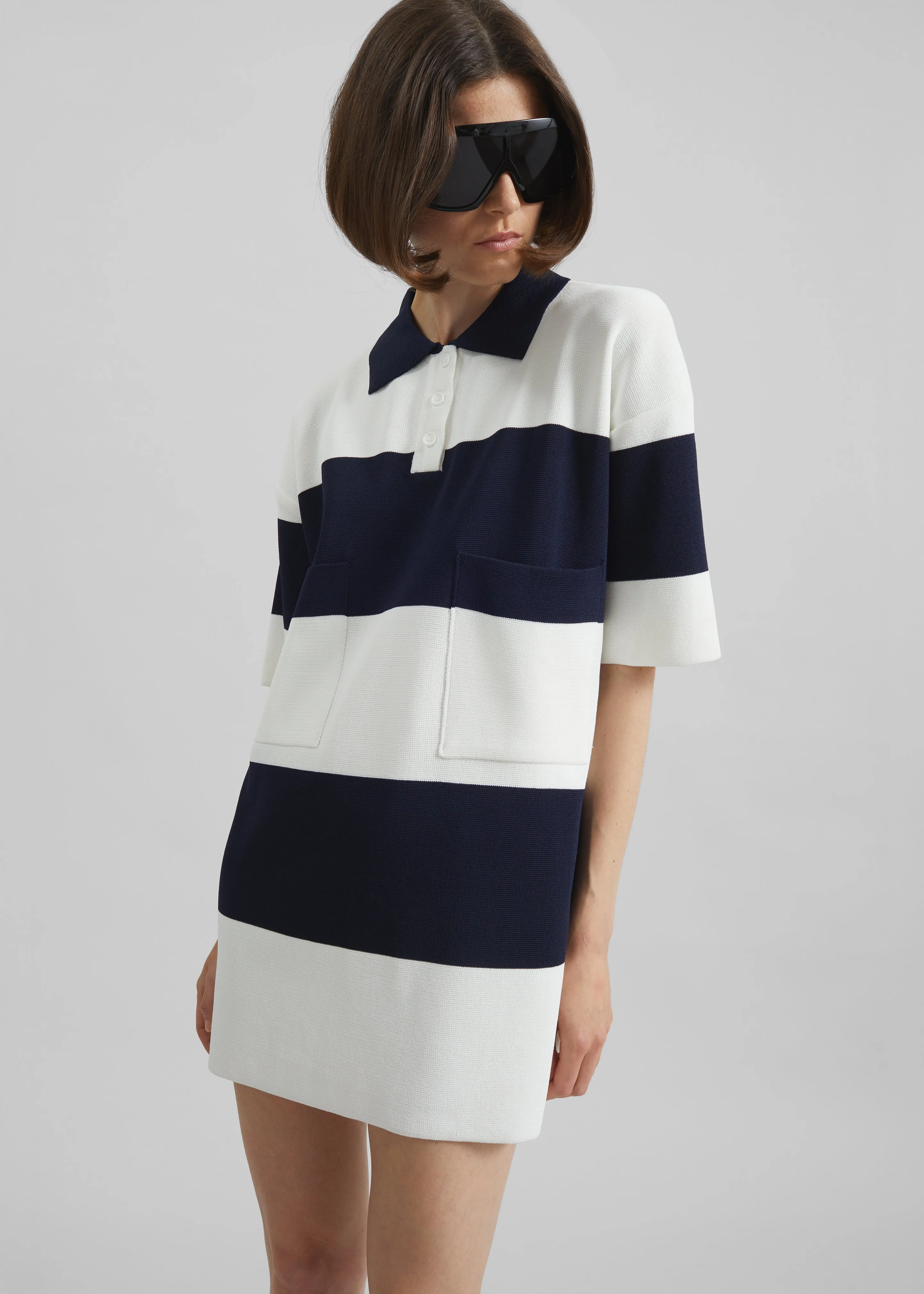 Teralba Oversized Knit Polo - White/Navy Stripe sold by Frankie Shop