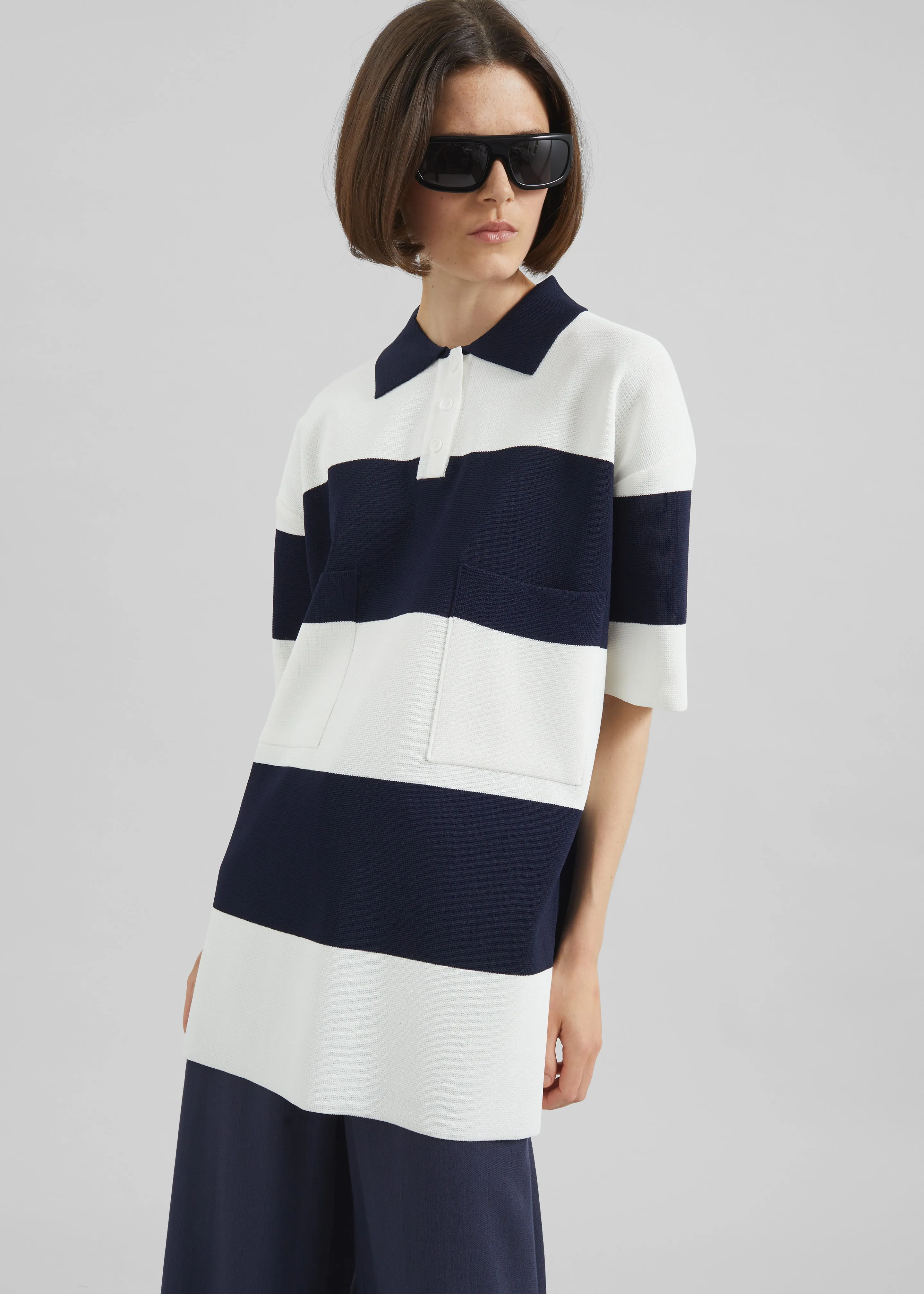 Teralba Oversized Knit Polo - White/Navy Stripe sold by Frankie Shop product image thumbnail 4