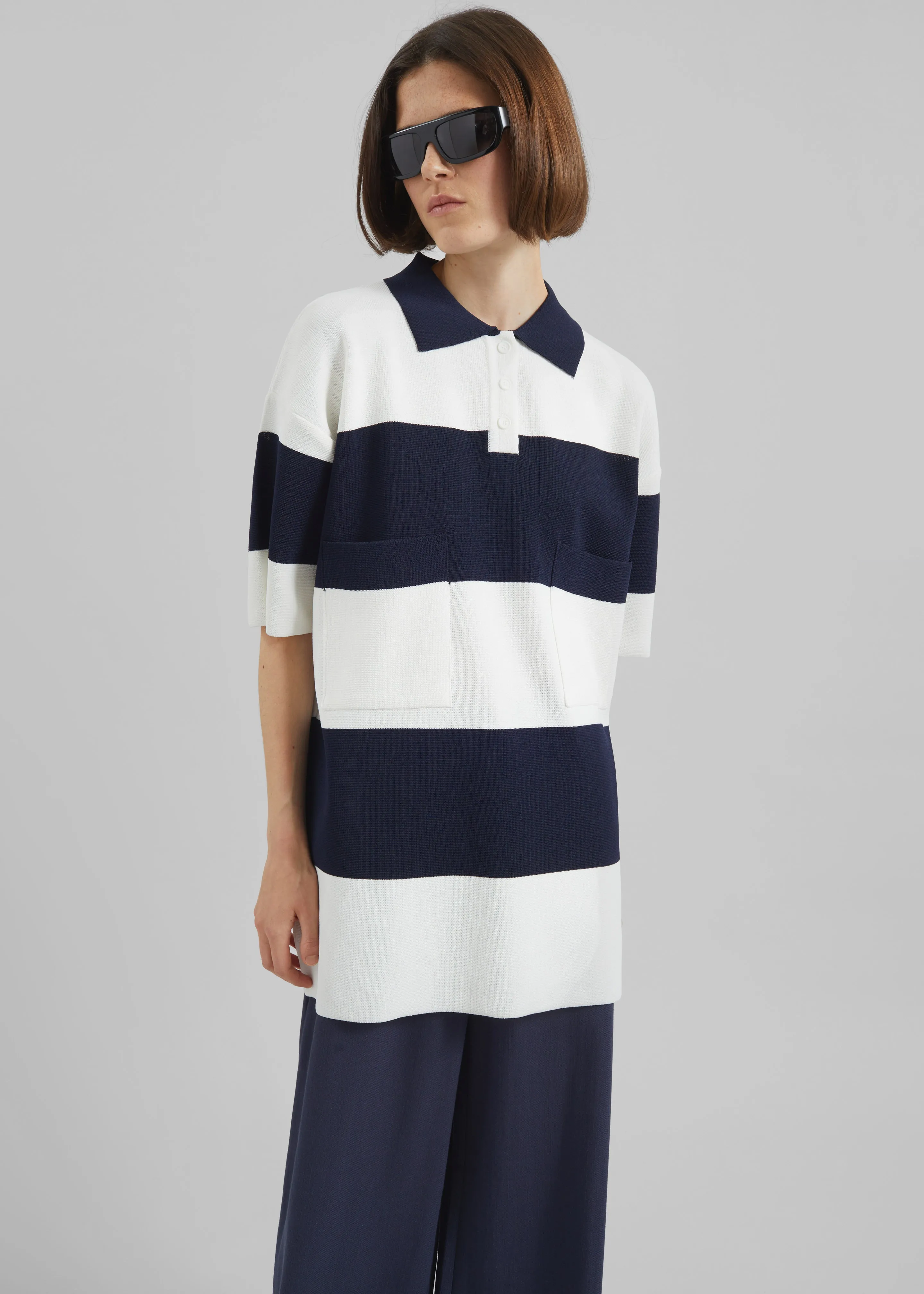 Teralba Oversized Knit Polo - White/Navy Stripe sold by Frankie Shop product image thumbnail 5