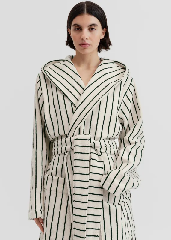 Tekla Hooded Bathrobe - Racing Green Stripes sold by Frankie Shop