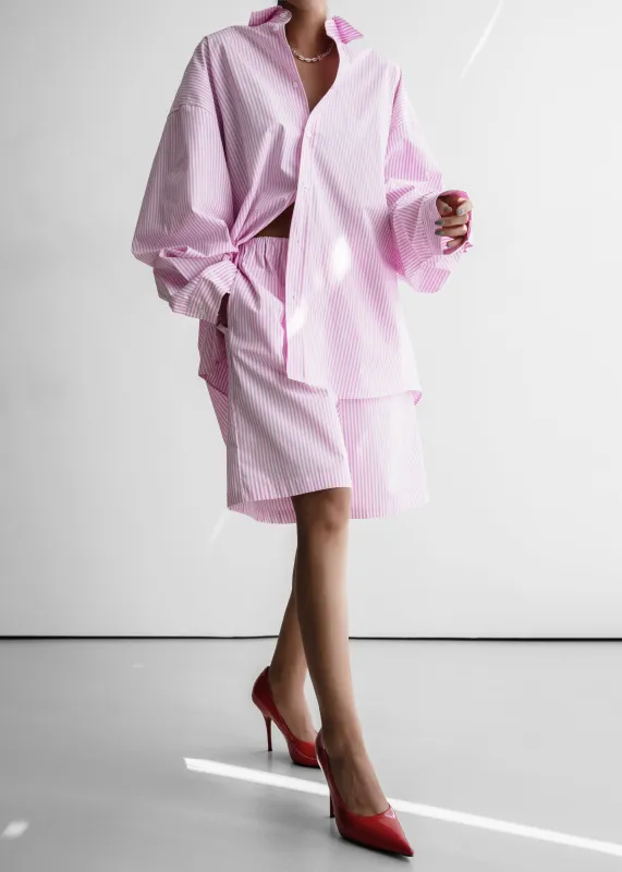 Rimini Bermuda Shorts - Pink/White Stripe sold by Frankie Shop