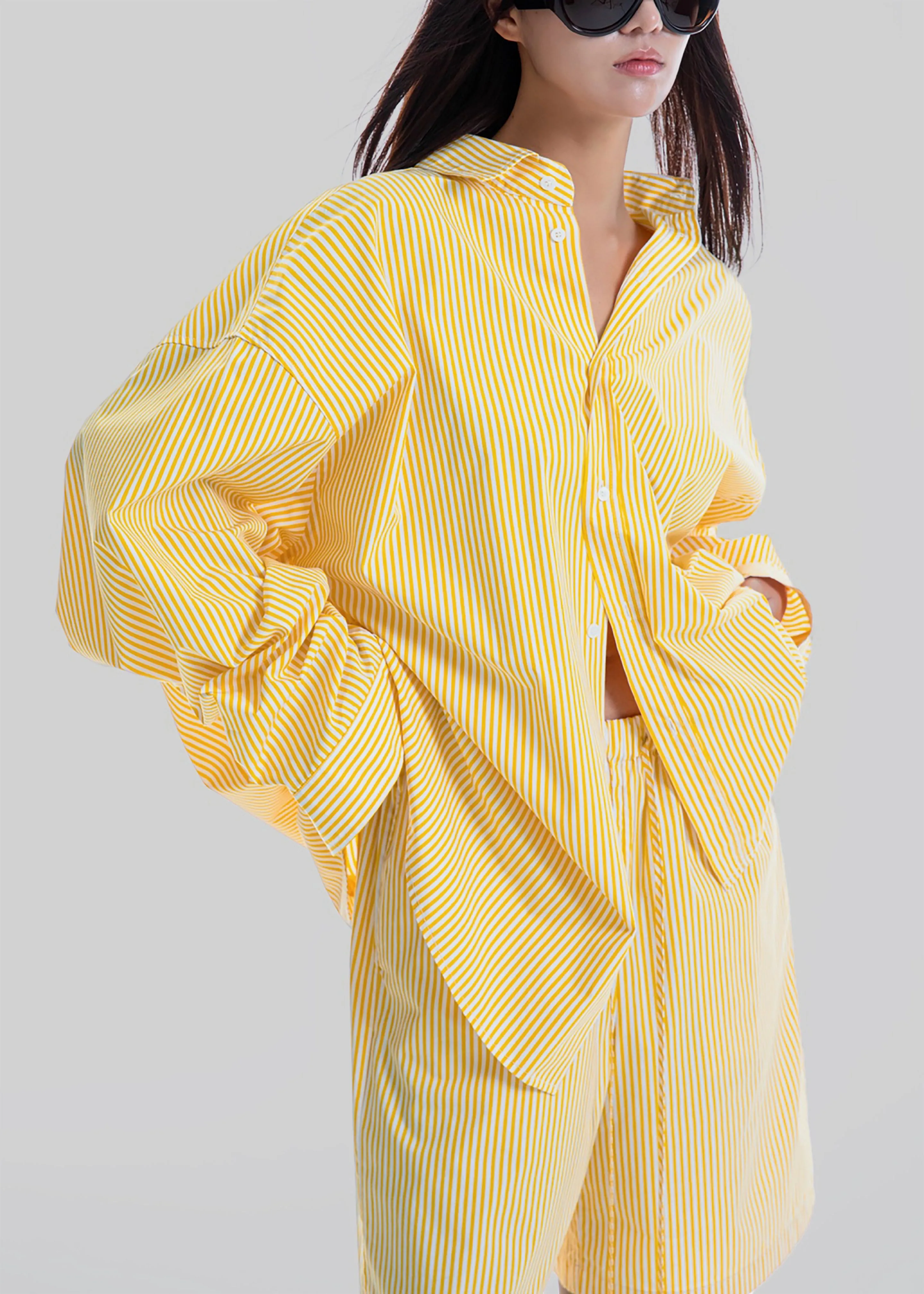 Rimini Bermuda Shorts - Yellow/White Stripe sold by Frankie Shop product image thumbnail 4