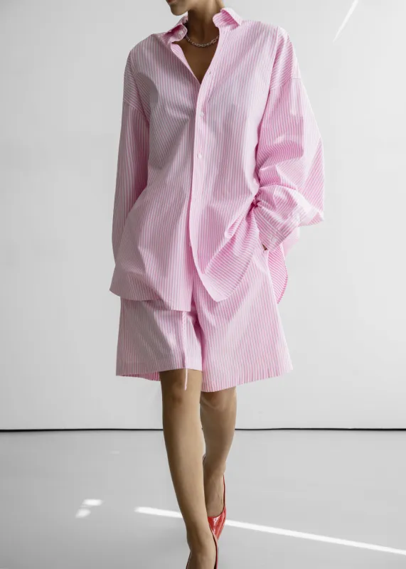 Rimini Oversized Poplin Shirt - Pink/White Stripe sold by Frankie Shop