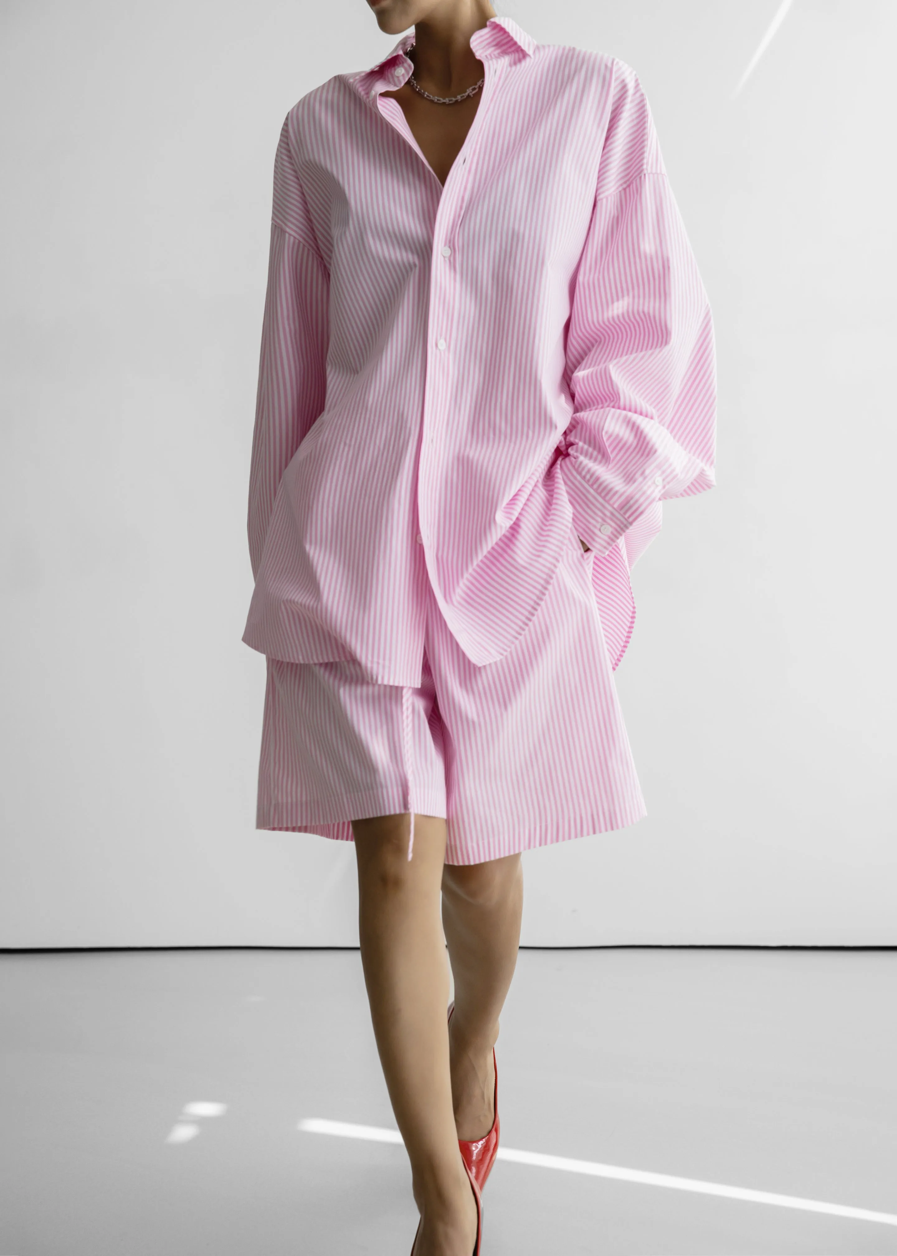 Rimini Oversized Poplin Shirt - Pink/White Stripe sold by Frankie Shop