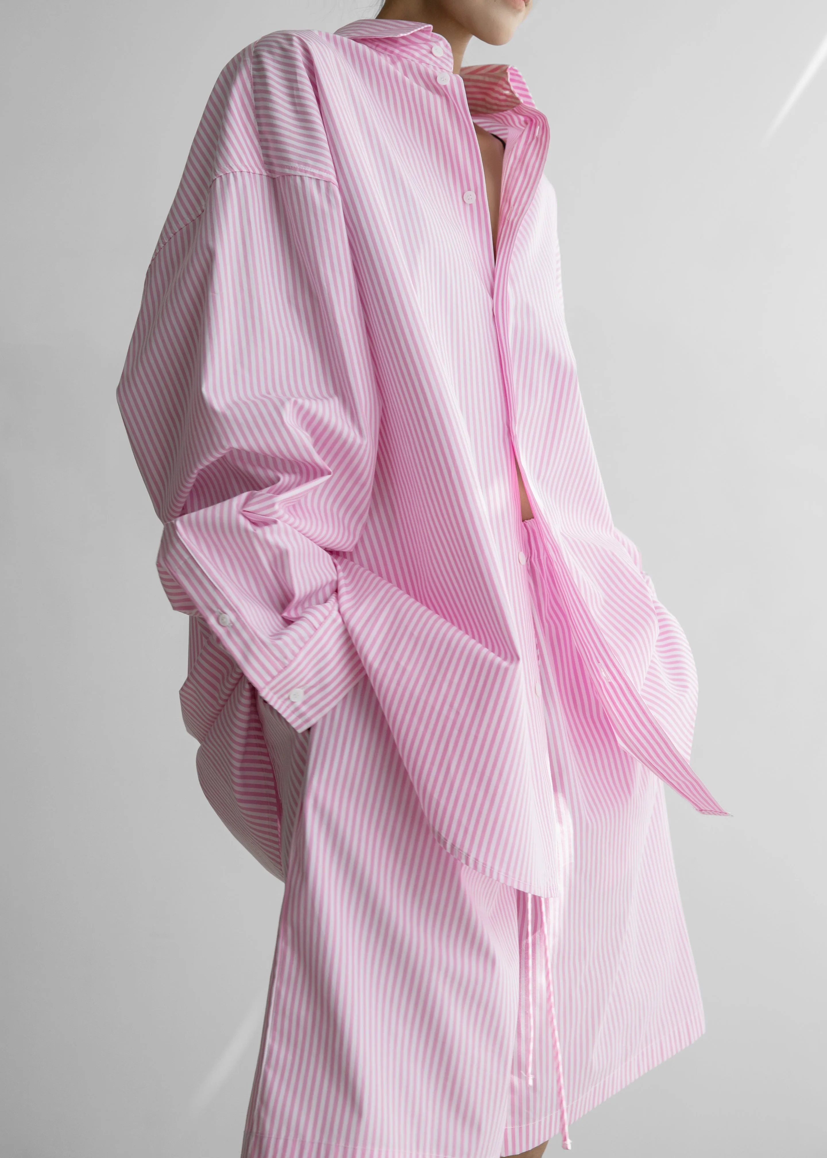 Rimini Oversized Poplin Shirt - Pink/White Stripe sold by Frankie Shop product image thumbnail 2