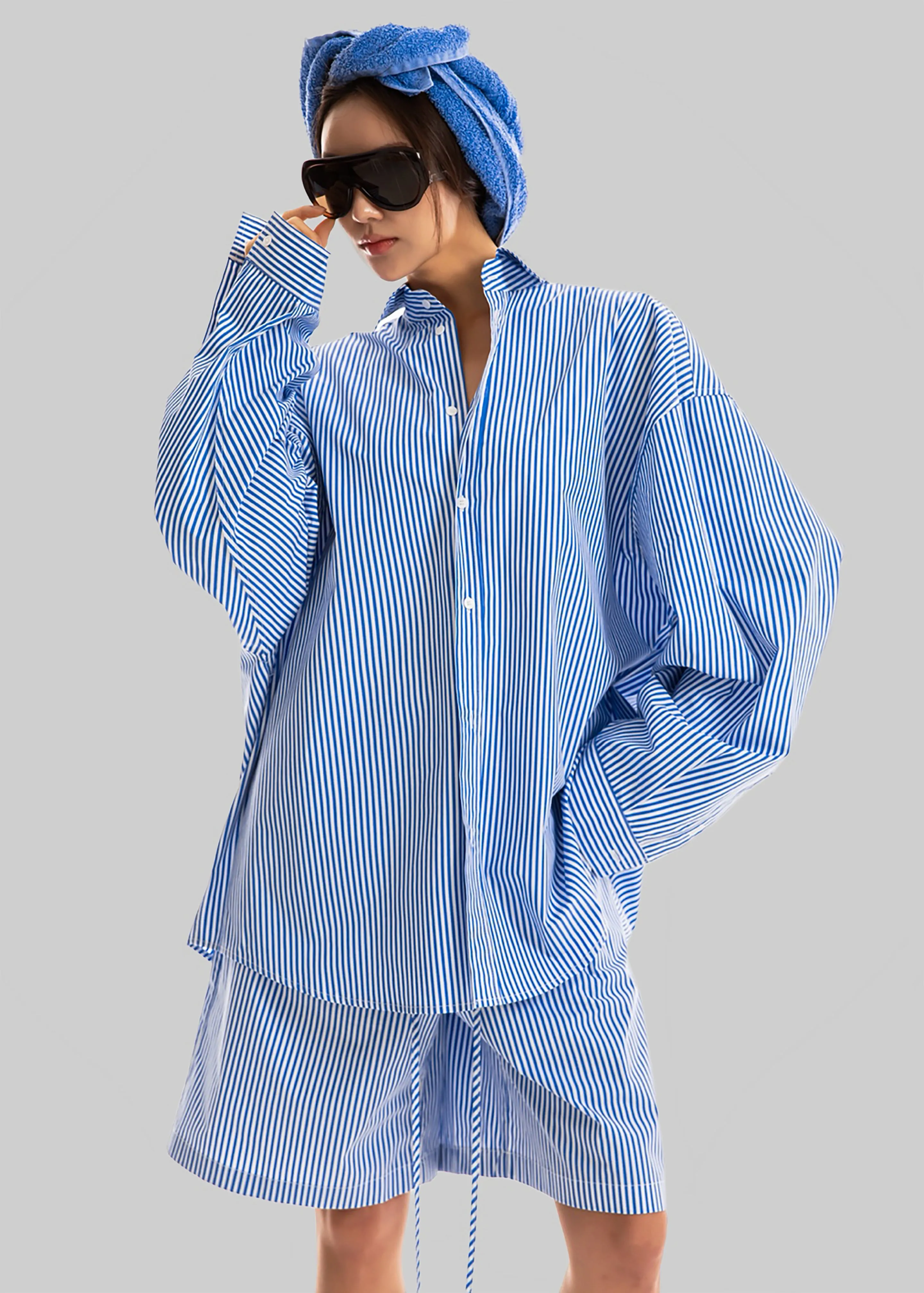 Rimini Oversized Poplin Shirt - Blue/White Stripe sold by Frankie Shop