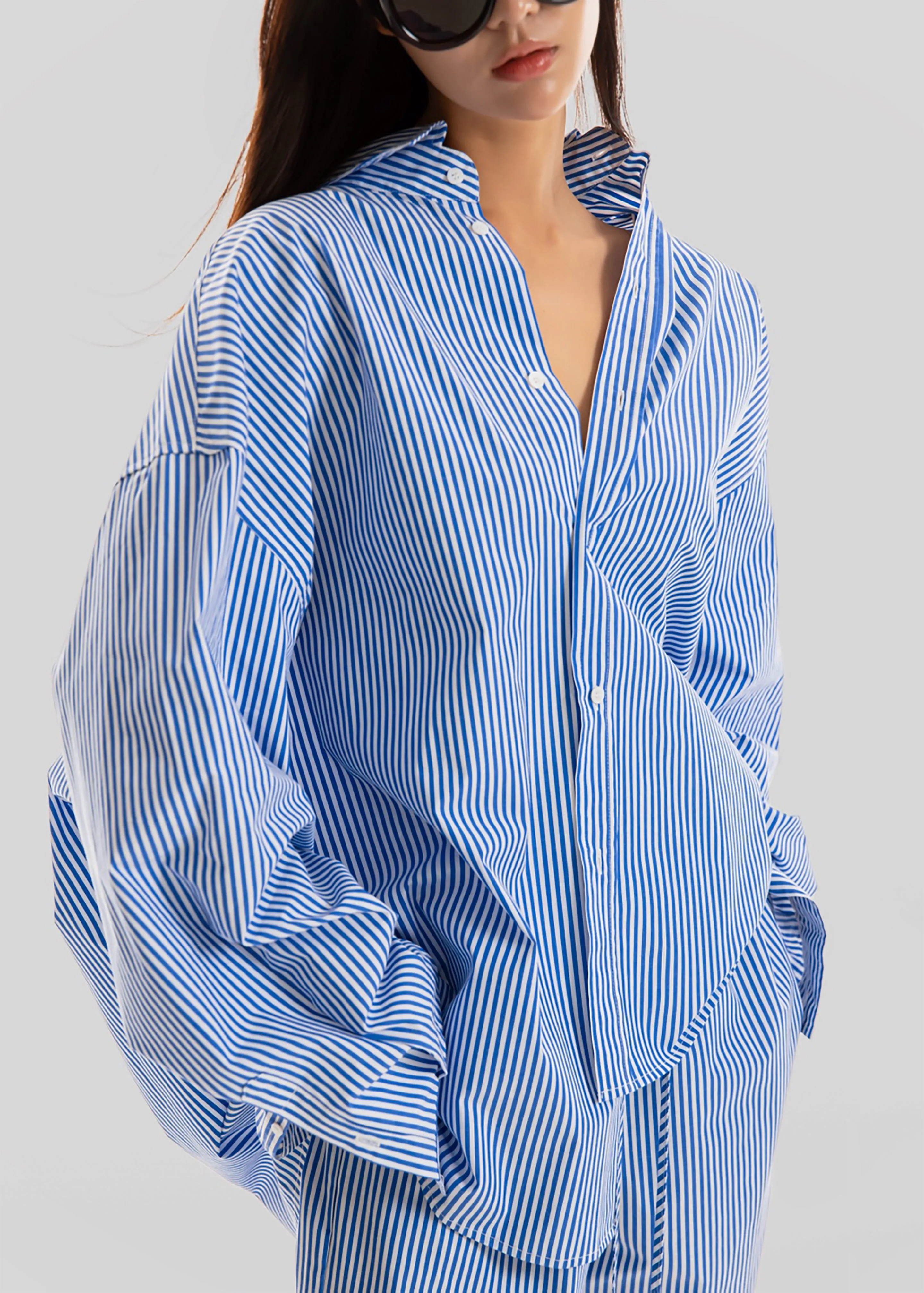 Rimini Oversized Poplin Shirt - Blue/White Stripe sold by Frankie Shop product image thumbnail 3