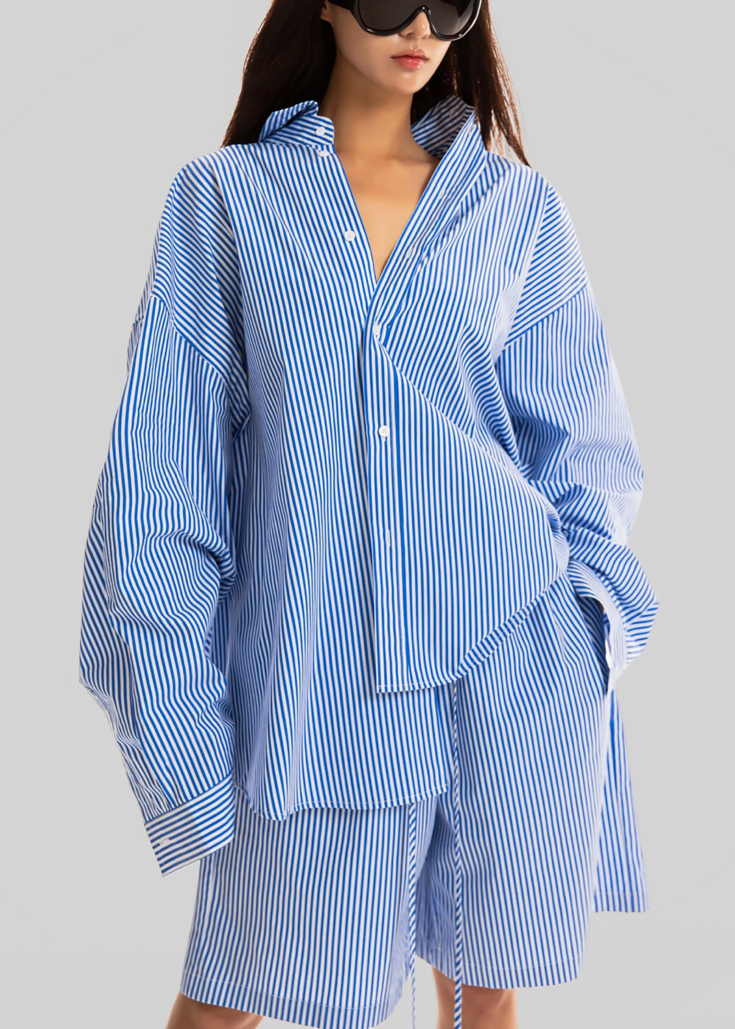 Rimini Oversized Poplin Shirt - Blue/White Stripe sold by Frankie Shop product image thumbnail 2