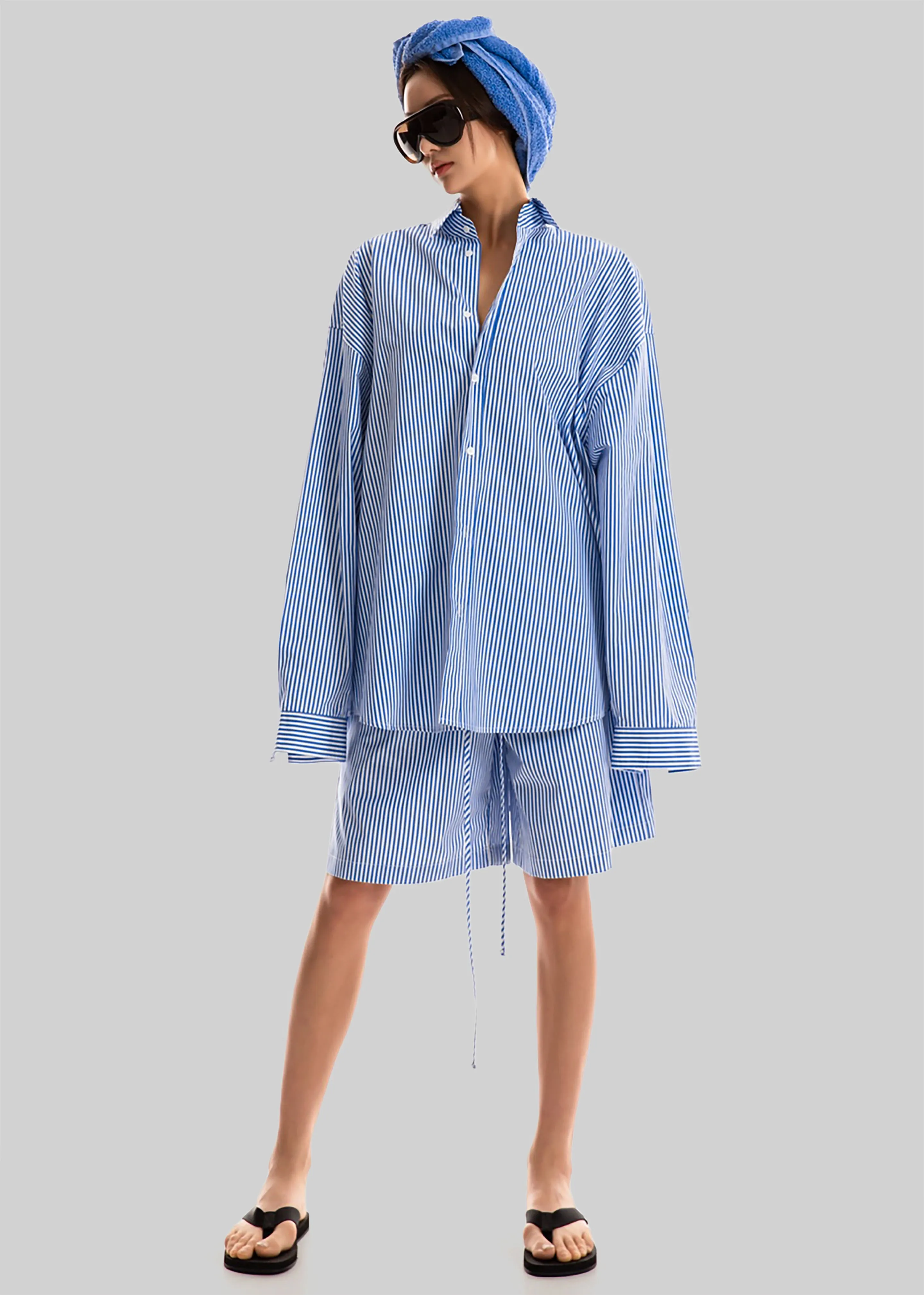 Rimini Oversized Poplin Shirt - Blue/White Stripe sold by Frankie Shop product image thumbnail 4