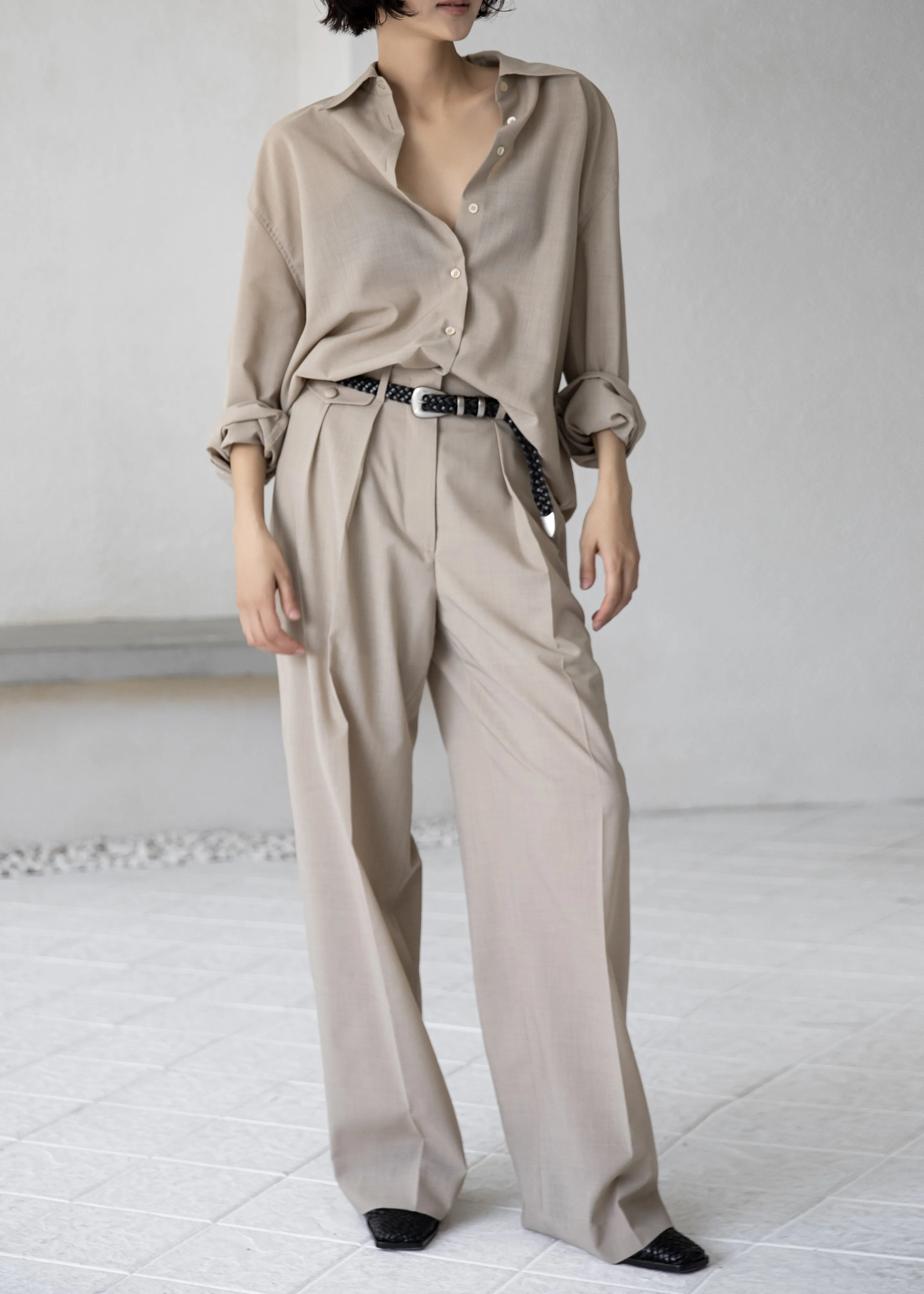 Meslay Sheer Pleated Trousers - Beige sold by Frankie Shop product image thumbnail 2