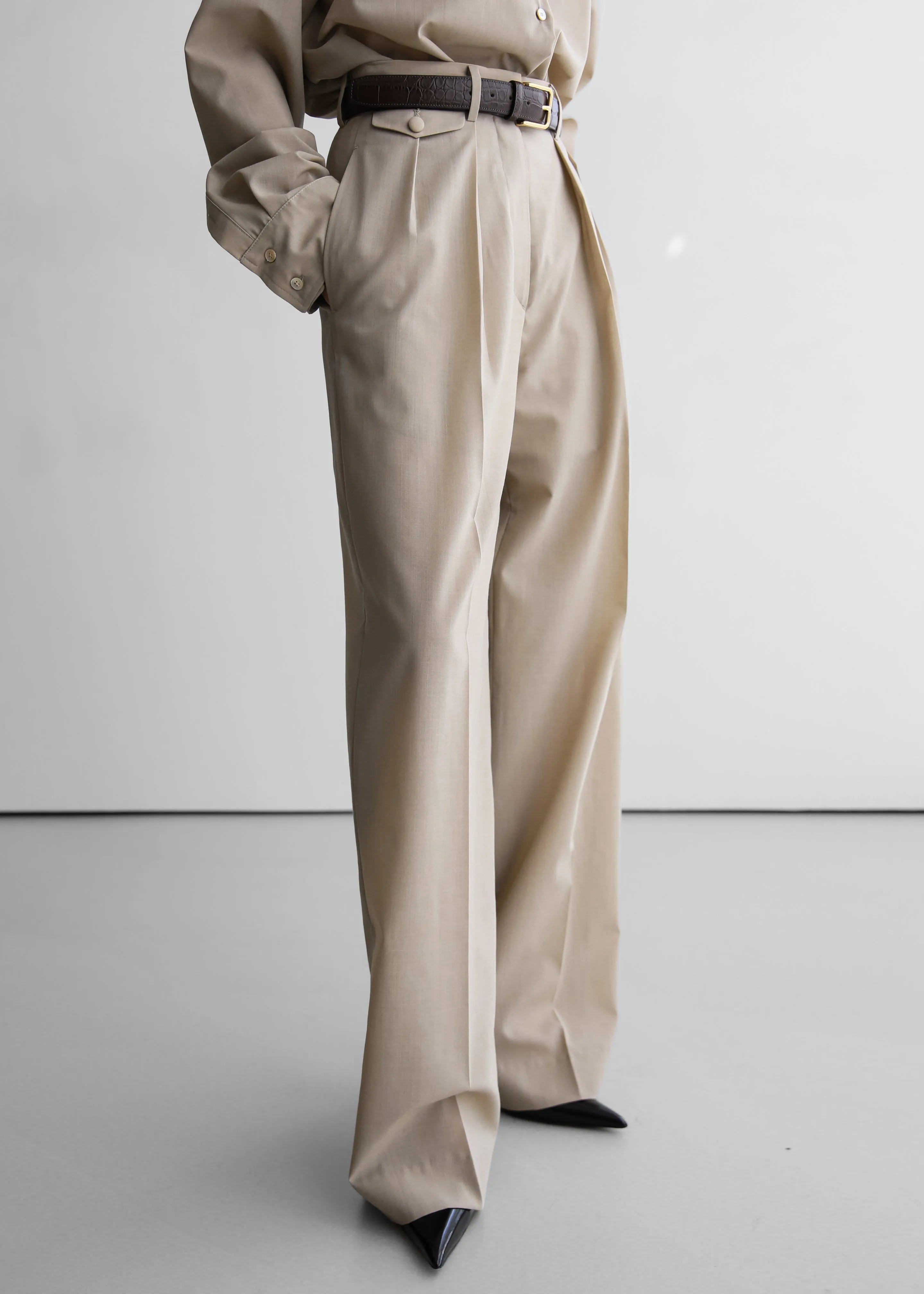 Meslay Sheer Pleated Trousers - Beige sold by Frankie Shop product image thumbnail 5
